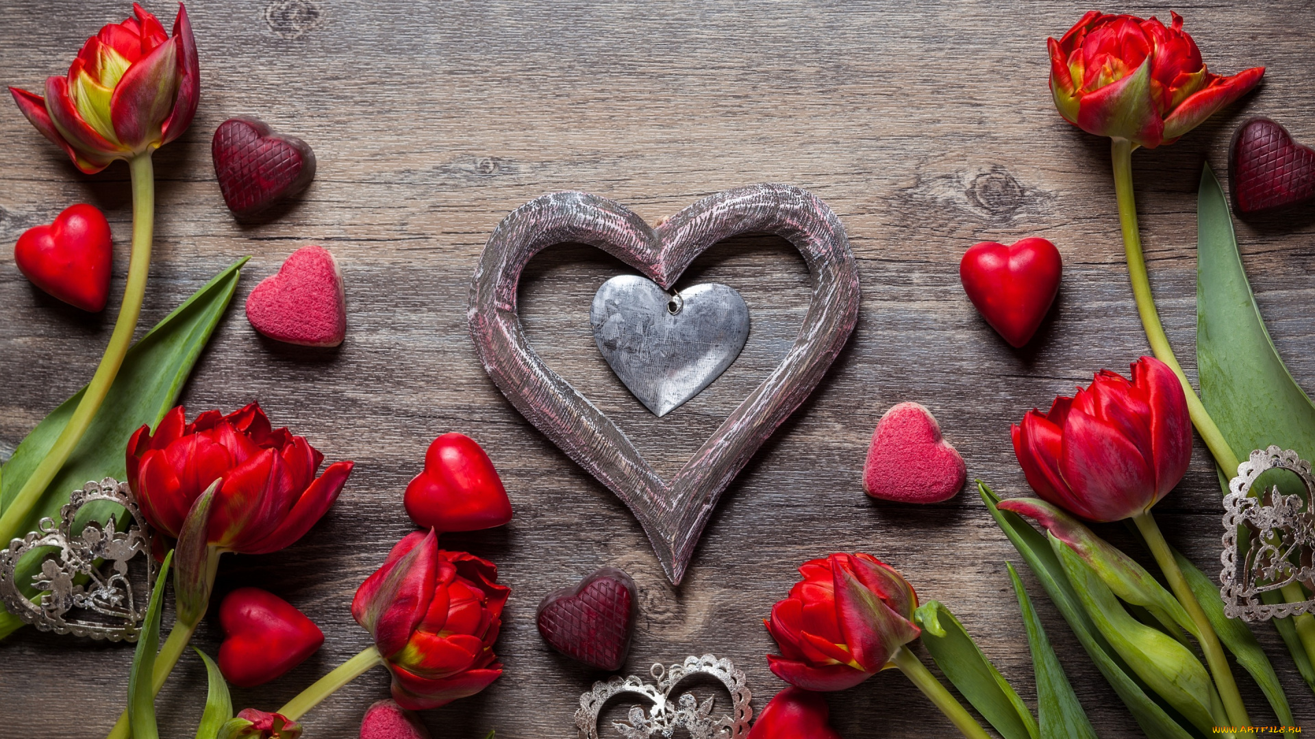 праздничные, день, святого, валентина, , сердечки, , любовь, тюльпаны, hearts, конфеты, сердечки, chocolate, шоколад, любовь, romantic, gift
