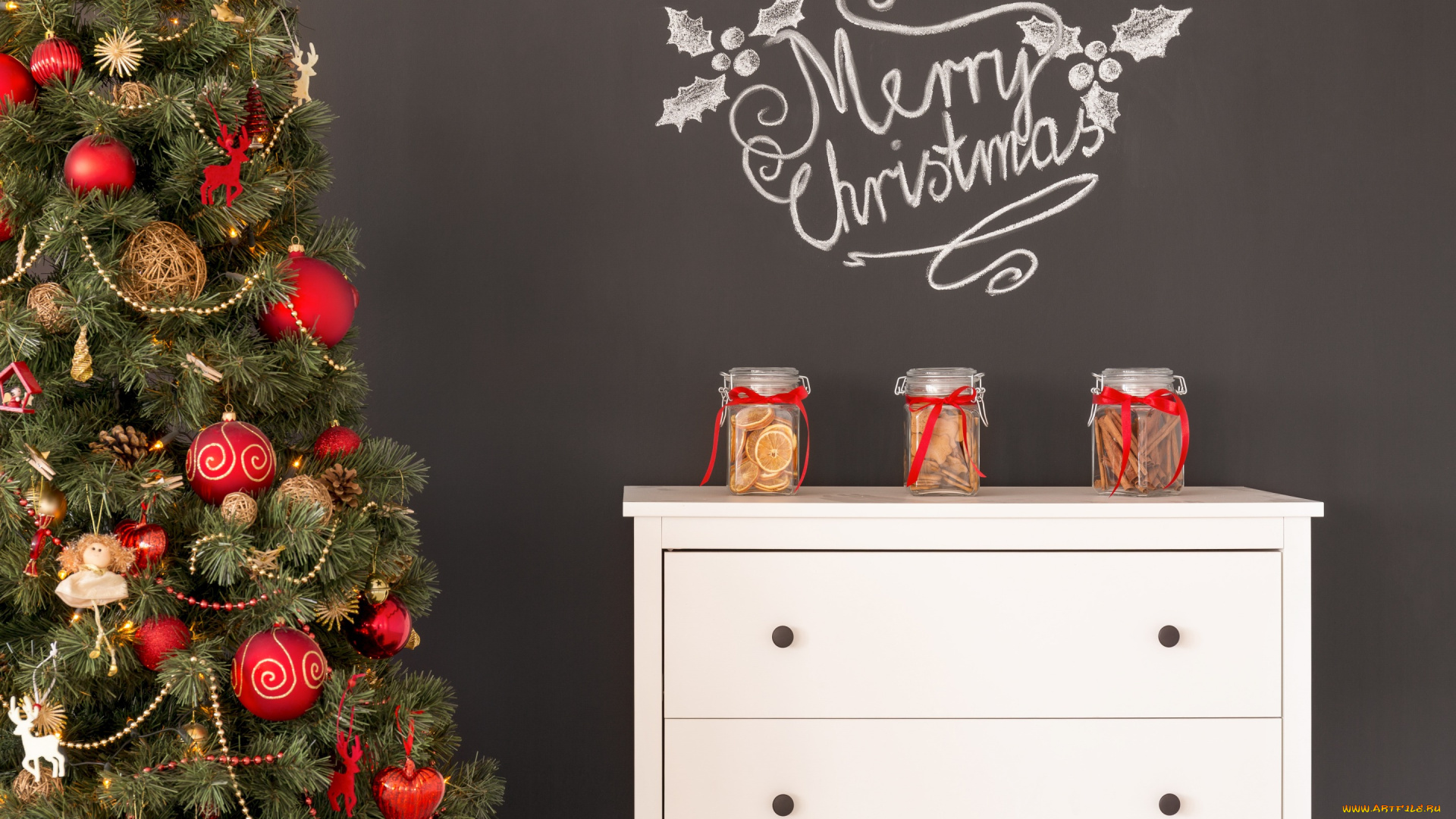 праздничные, новогодний, очаг, украшения, happy