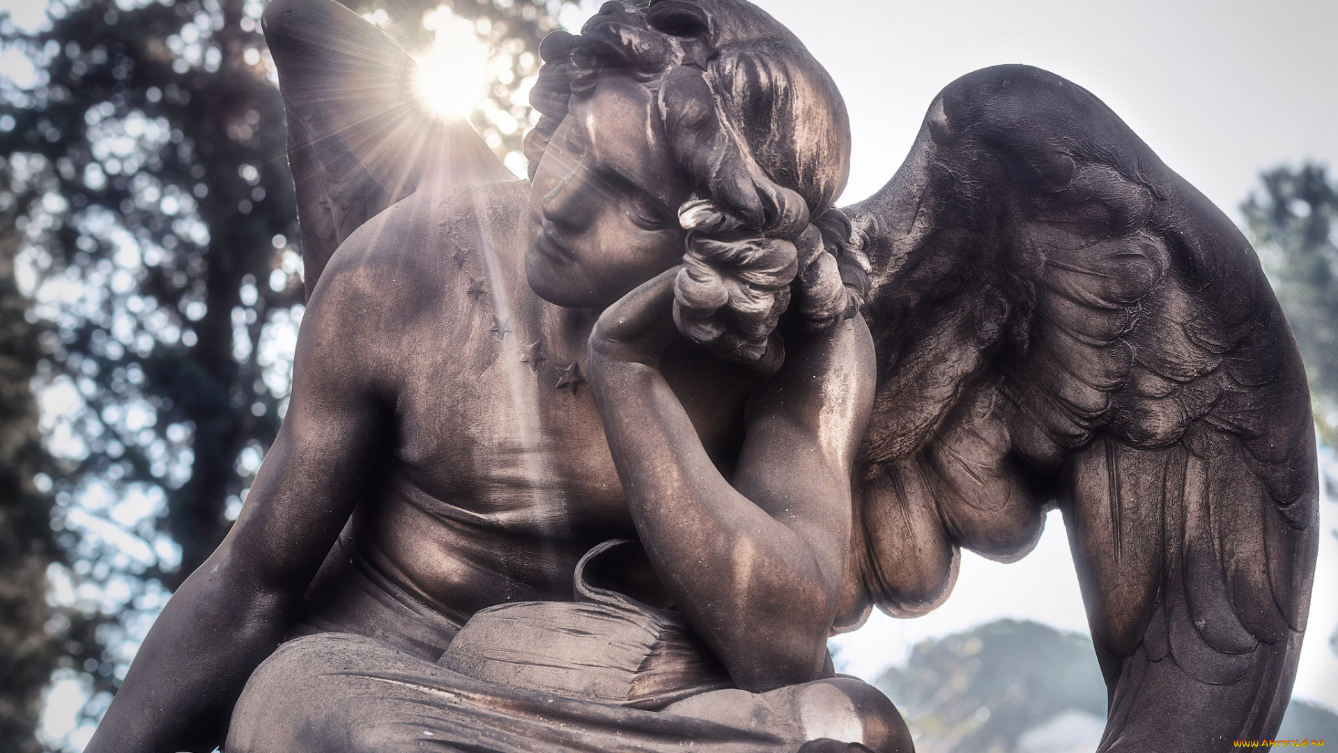 разное, садовые, и, парковые, скульптуры, ангел, солнце, мрамор, скульптура