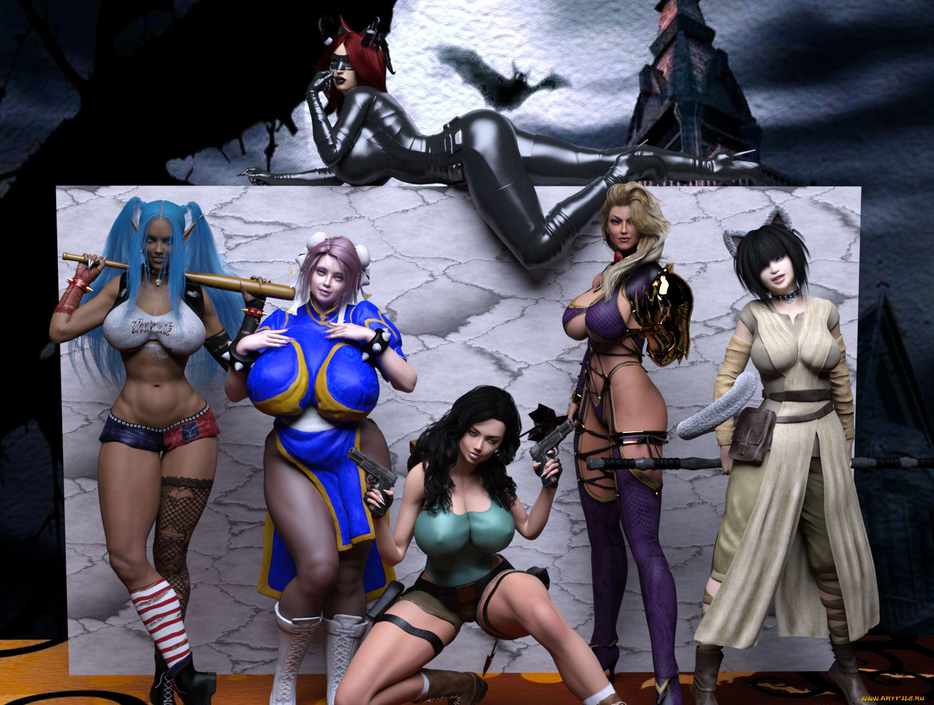 3д, графика, эльфы, , elves, фон, взгляд, эльфийки