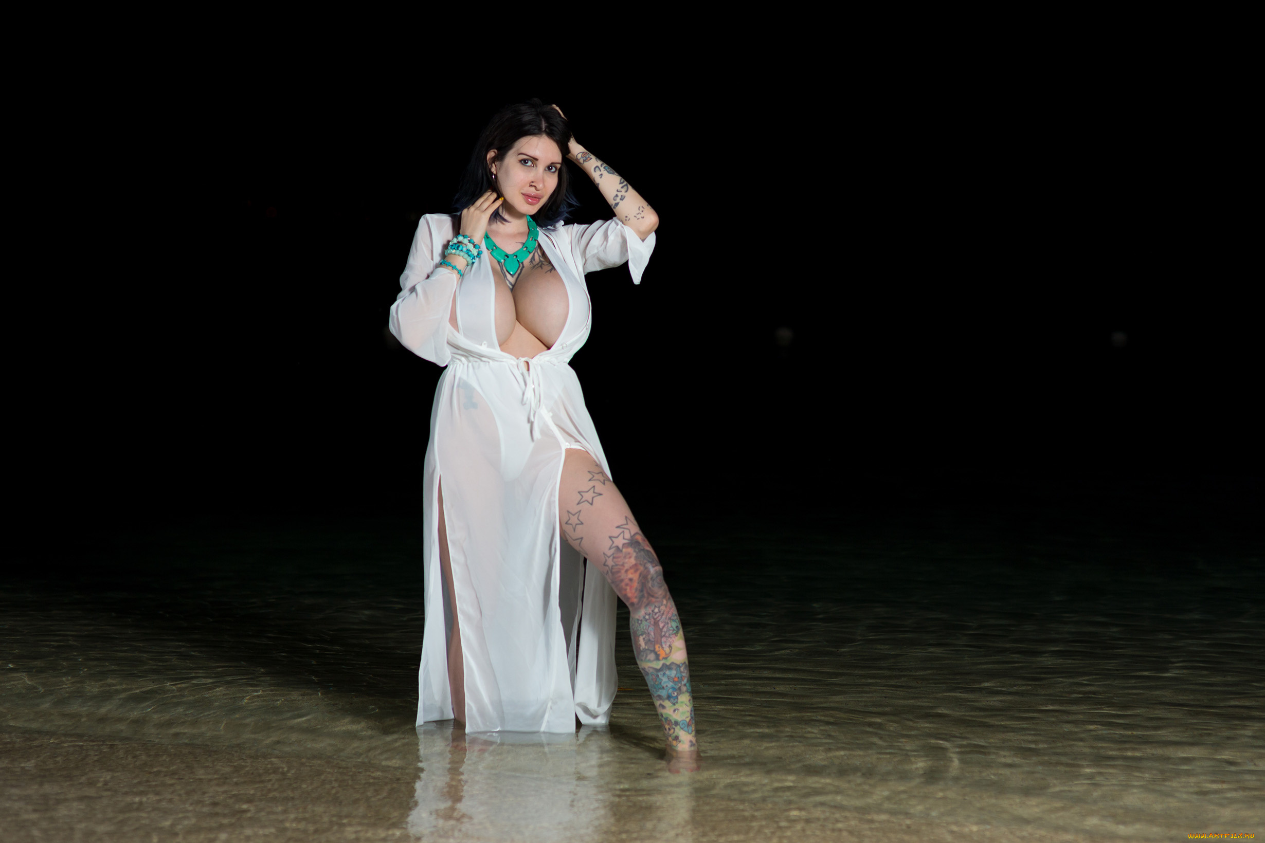 девушки, ariane, saint-amour, вода, тату, фон, девушка, взгляд