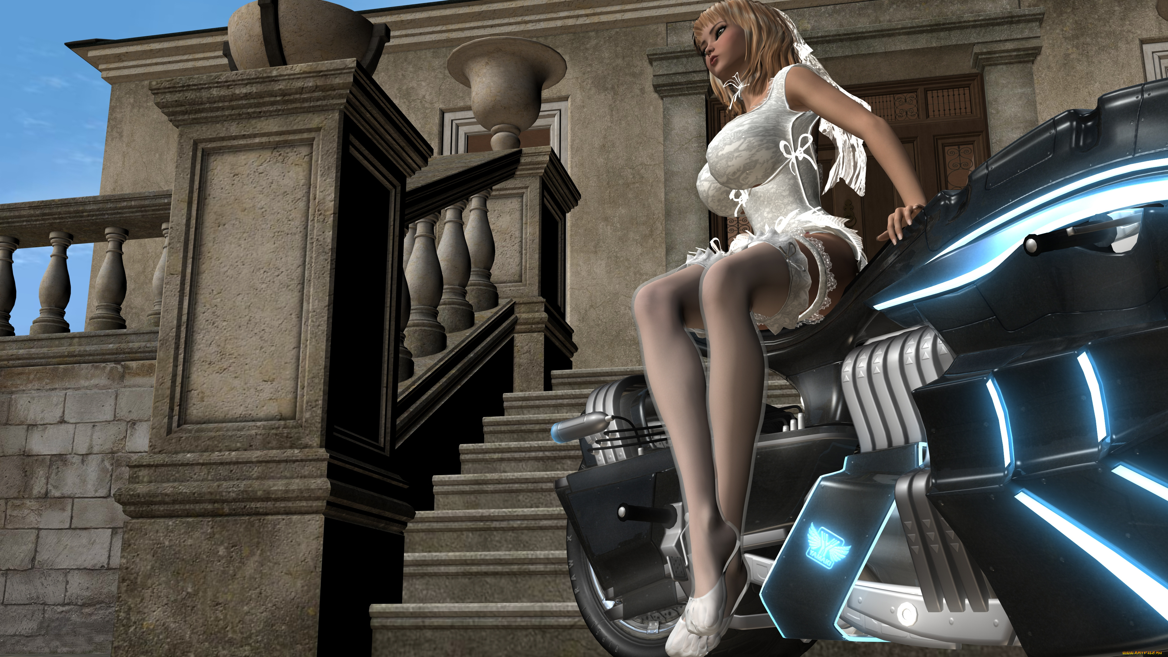 3д, графика, люди-авто, мото, , people-, car, , , moto, фон, взгляд, девушка