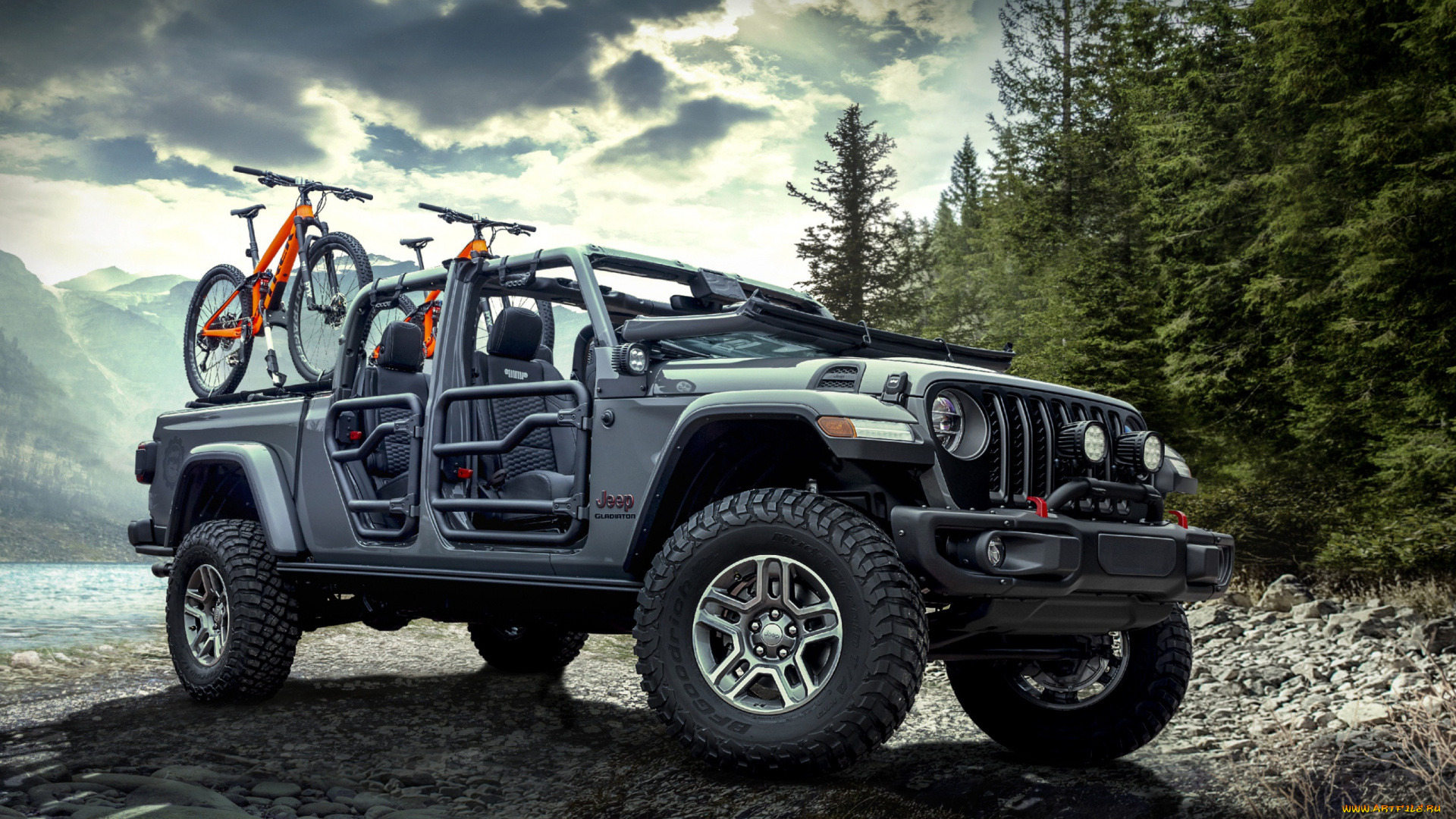 2020, mopar, jeep, gladiator, rubicon, автомобили, jeep, внедорожник, крепления, для, велосипедов, серый, новый, американские, тюнинг