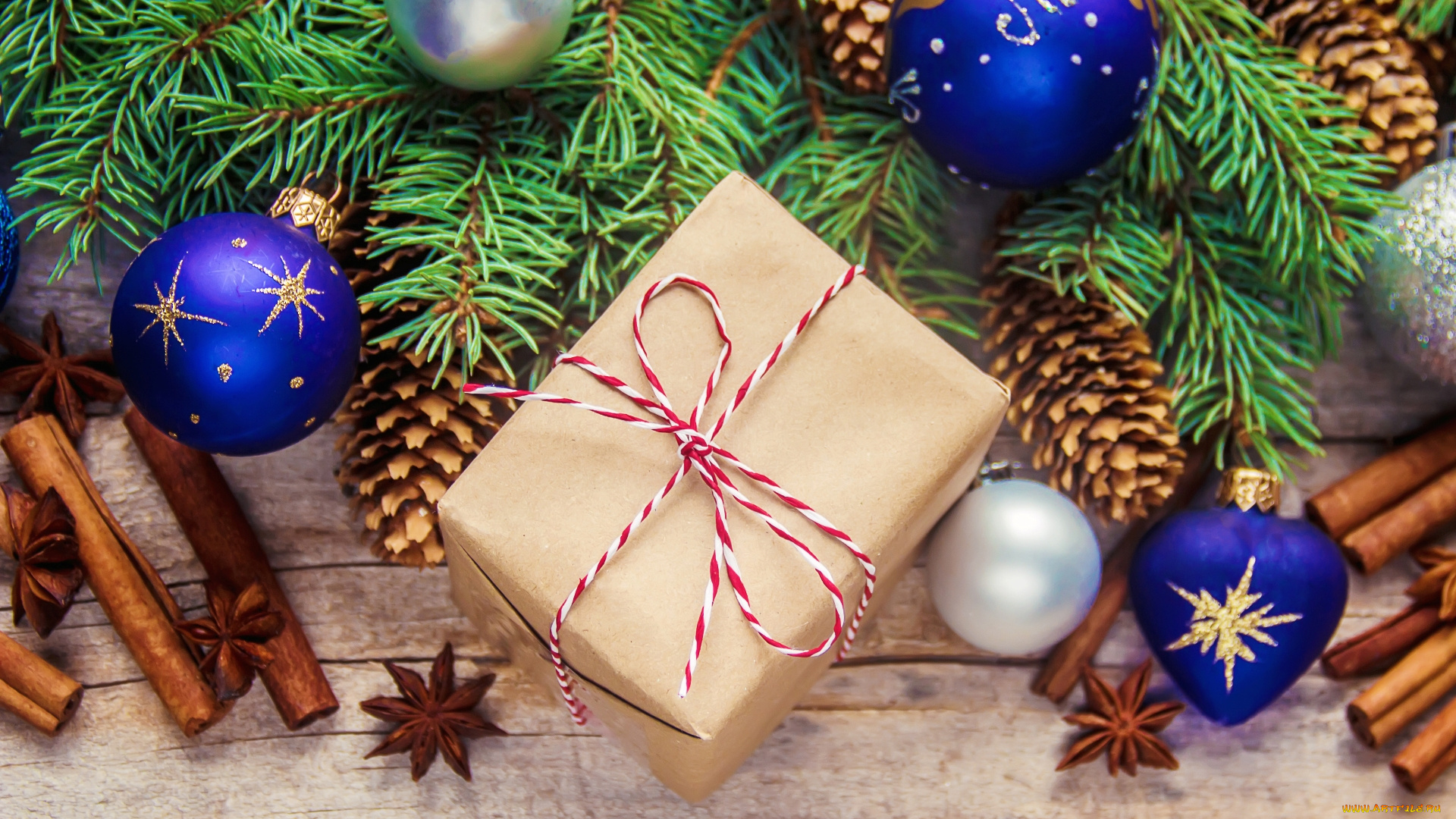 праздничные, подарки, и, коробочки, ваниль, корица, шарики, шишки, коробка, ёлка