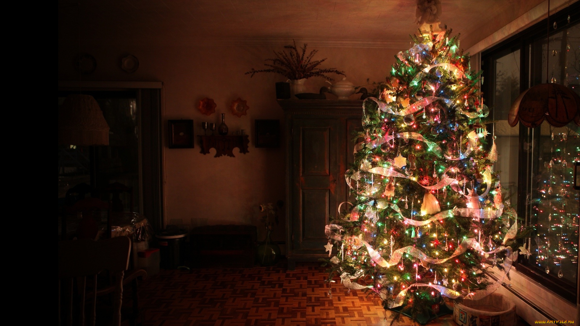 праздничные, Ёлки, комната, ёлка, украшения