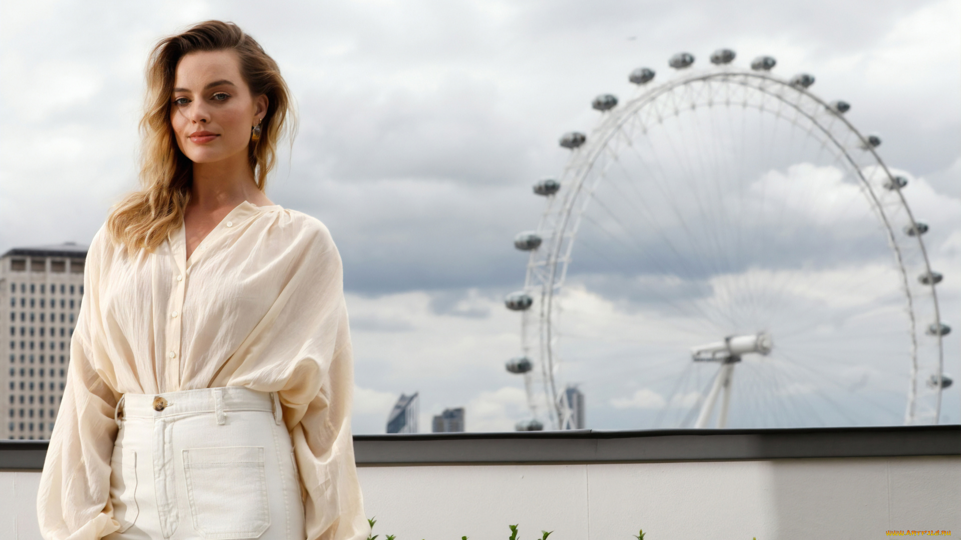 девушки, margot, robbie, колесо, обозрения, брюки, рубашка, блондинка, актриса