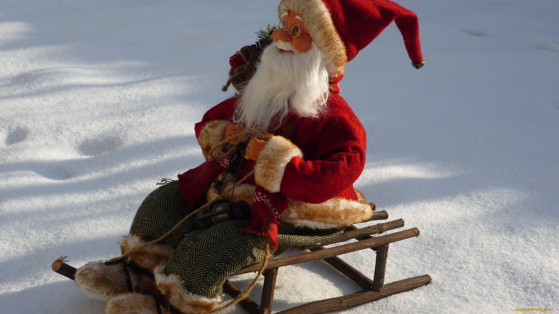 праздничные, фигурки, игрушка, санта, клаус, снег, санки