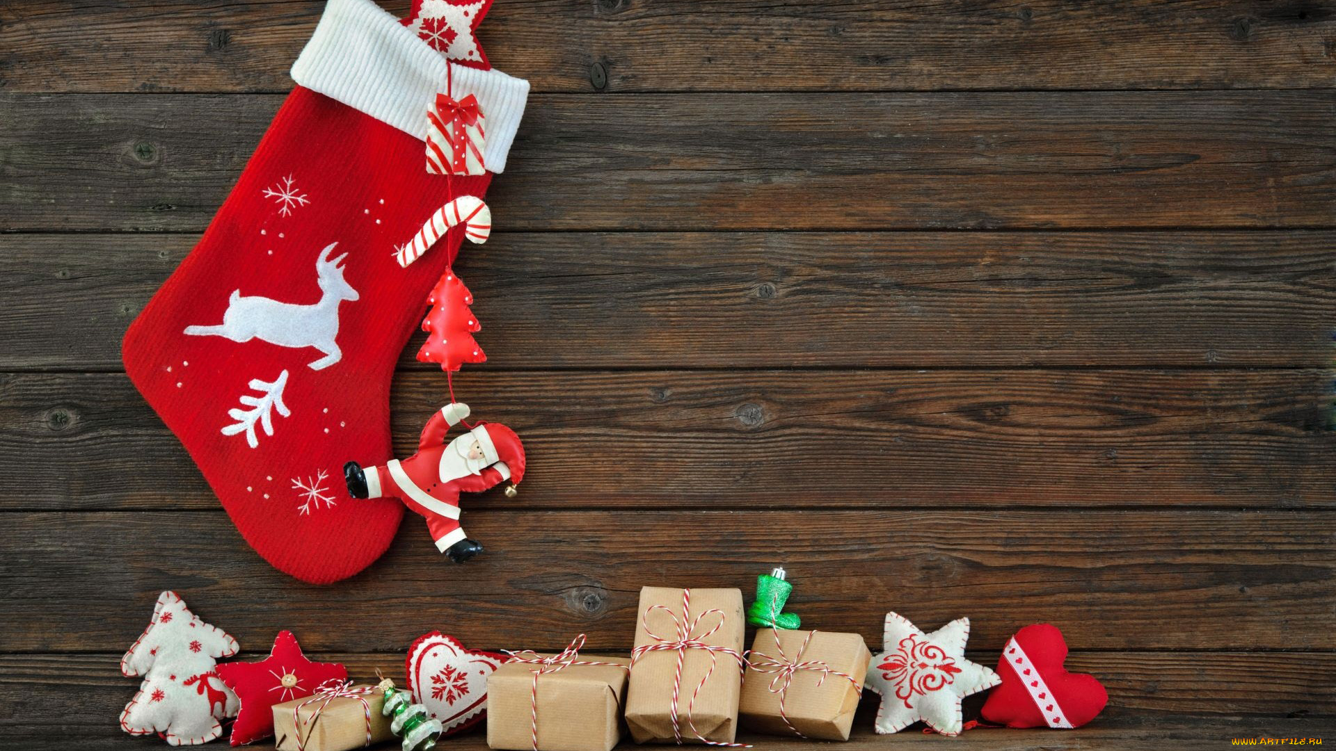 праздничные, подарки, и, коробочки, рождественский, носок, подарки, фигурки