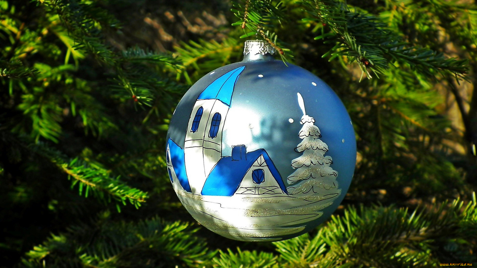 праздничные, шары, елка, шар, синий