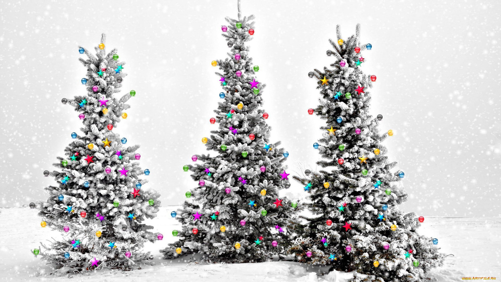 праздничные, ёлки, шарики, елки, игрушки, снег