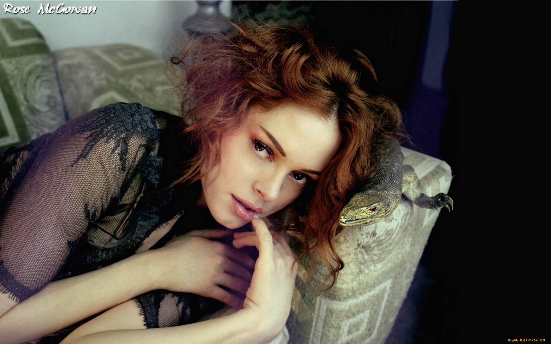 девушки, rose, mcgowen, диван, ящерица, актриса, рыжая