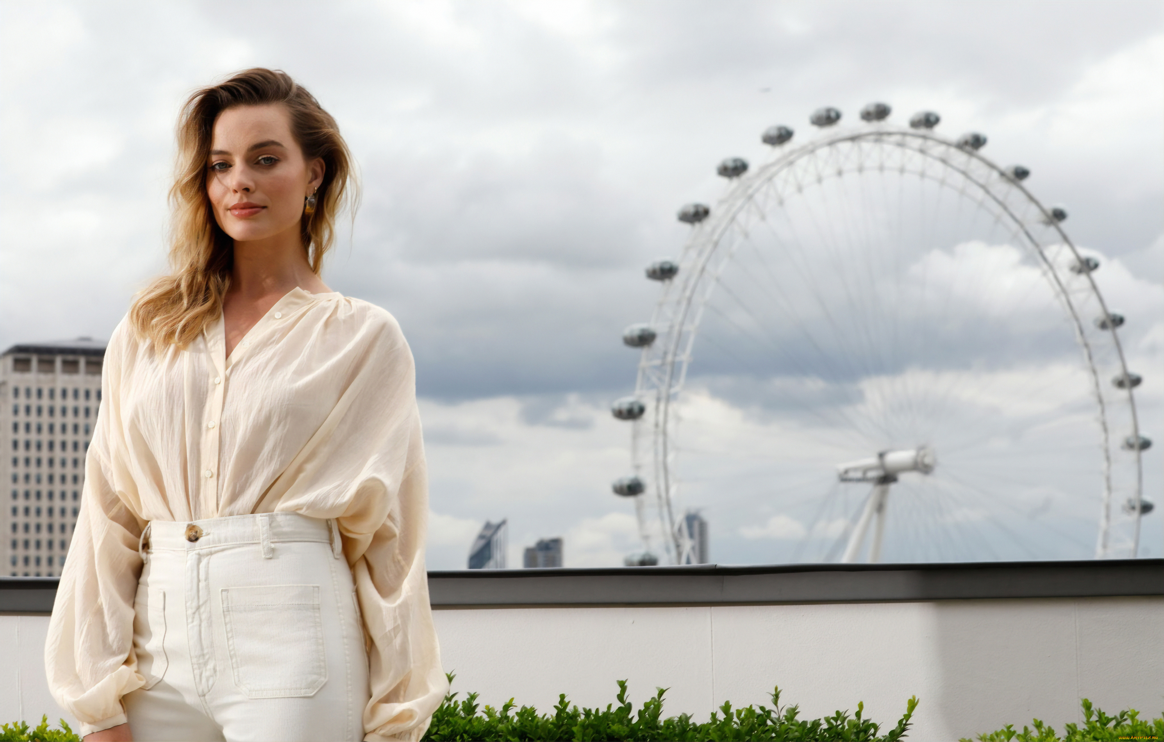 девушки, margot, robbie, колесо, обозрения, брюки, рубашка, блондинка, актриса