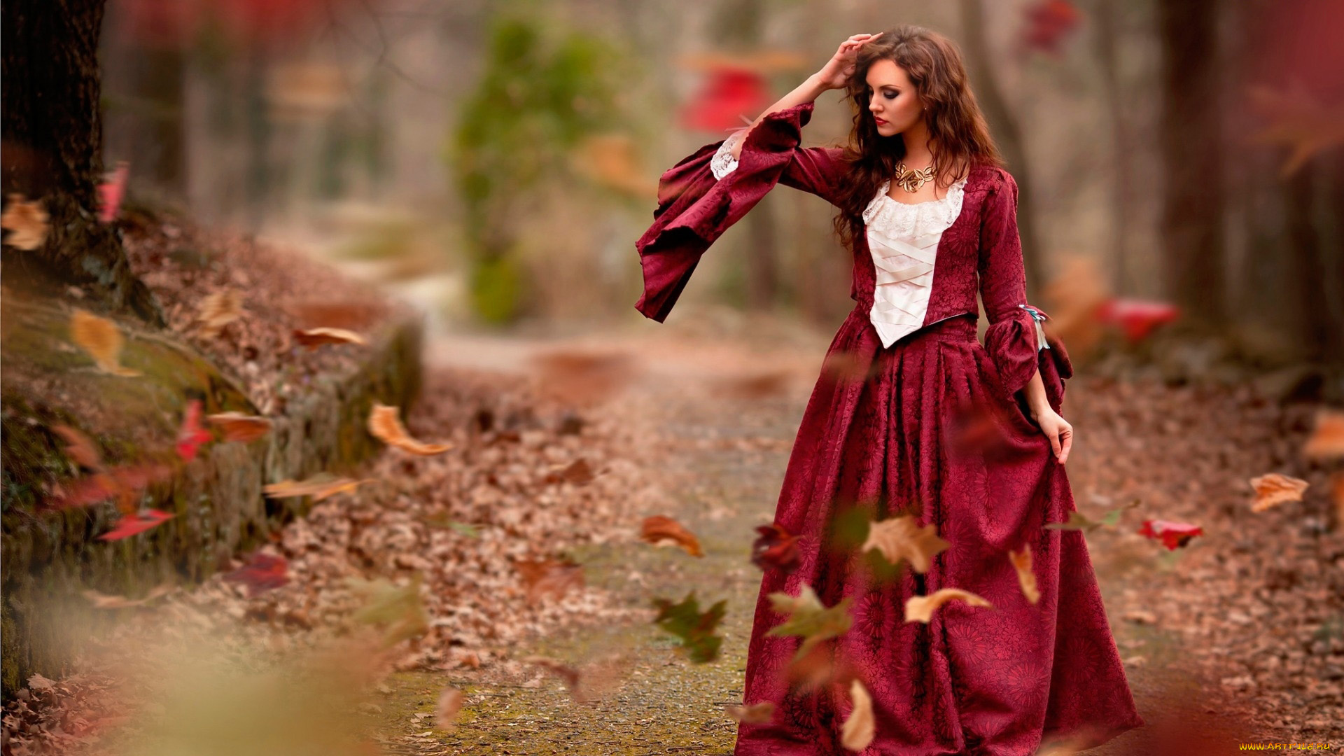 девушки, -, креатив, , косплей, осень, косплей, листья