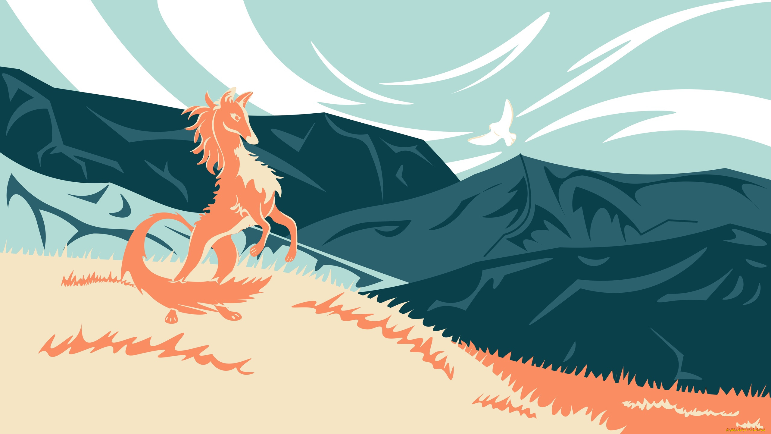 векторная, графика, животные, , animals, животное, горы, поля