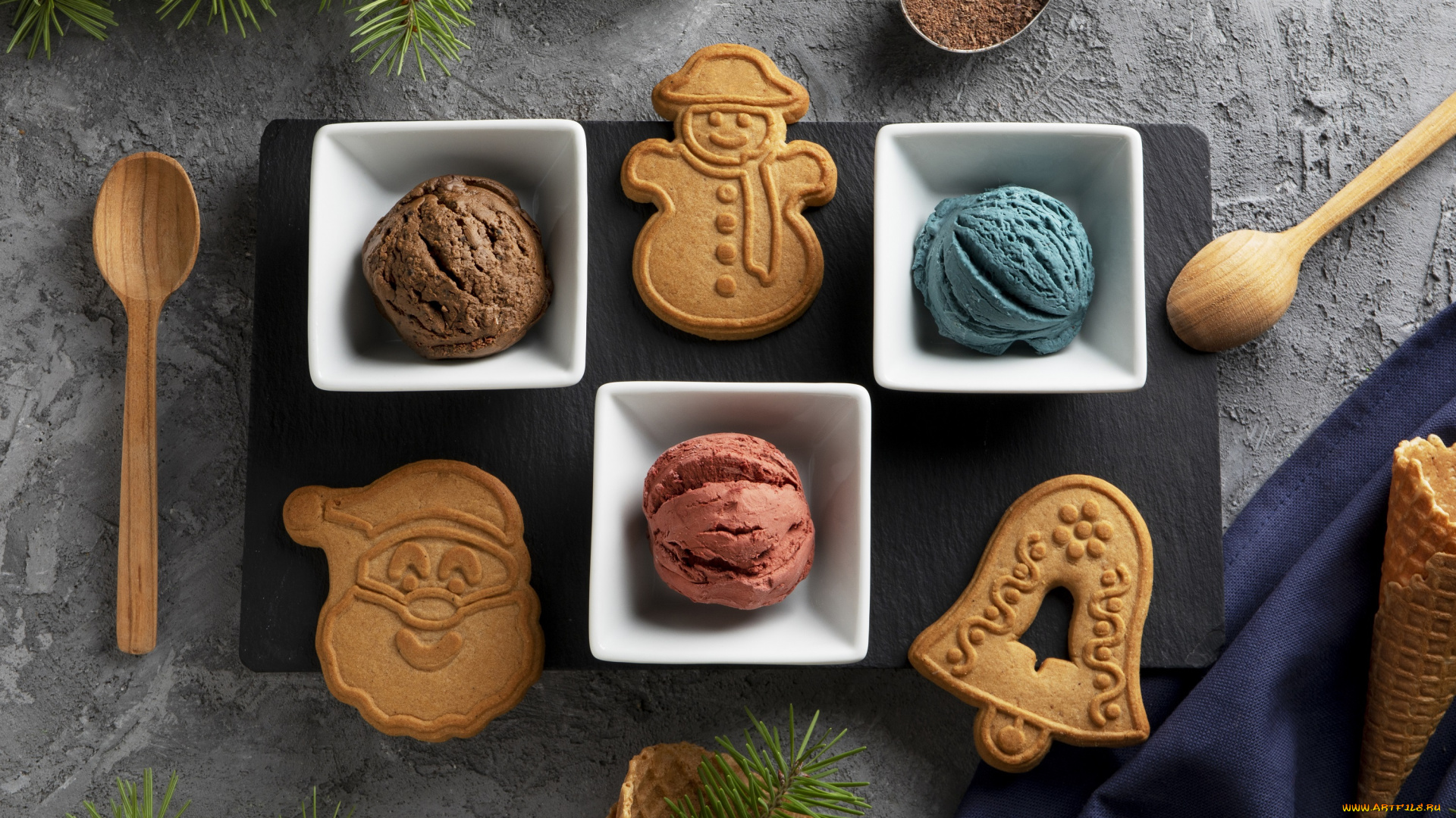 праздничные, угощения, рождество, еда, печенье, натюрморт, ель, специи, ложка
