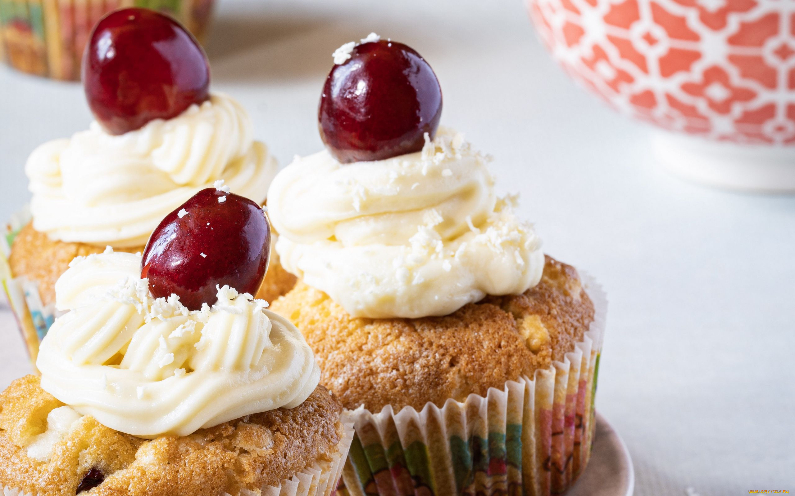еда, пирожные, , кексы, , печенье, капкейки, кексы, крем, вишни