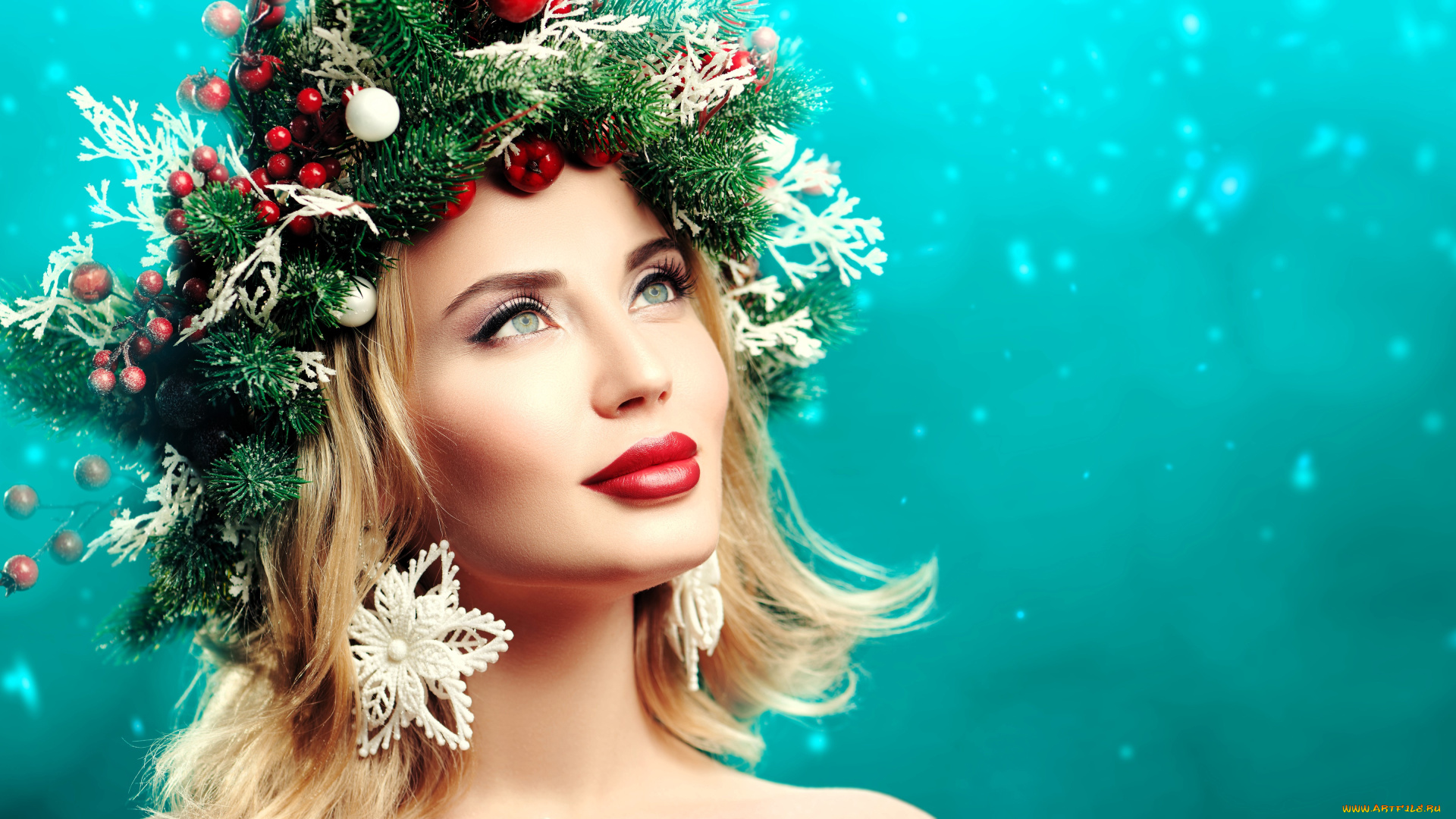 девушки, -, креатив, , косплей, лицо, серьги, ёлка, украшения