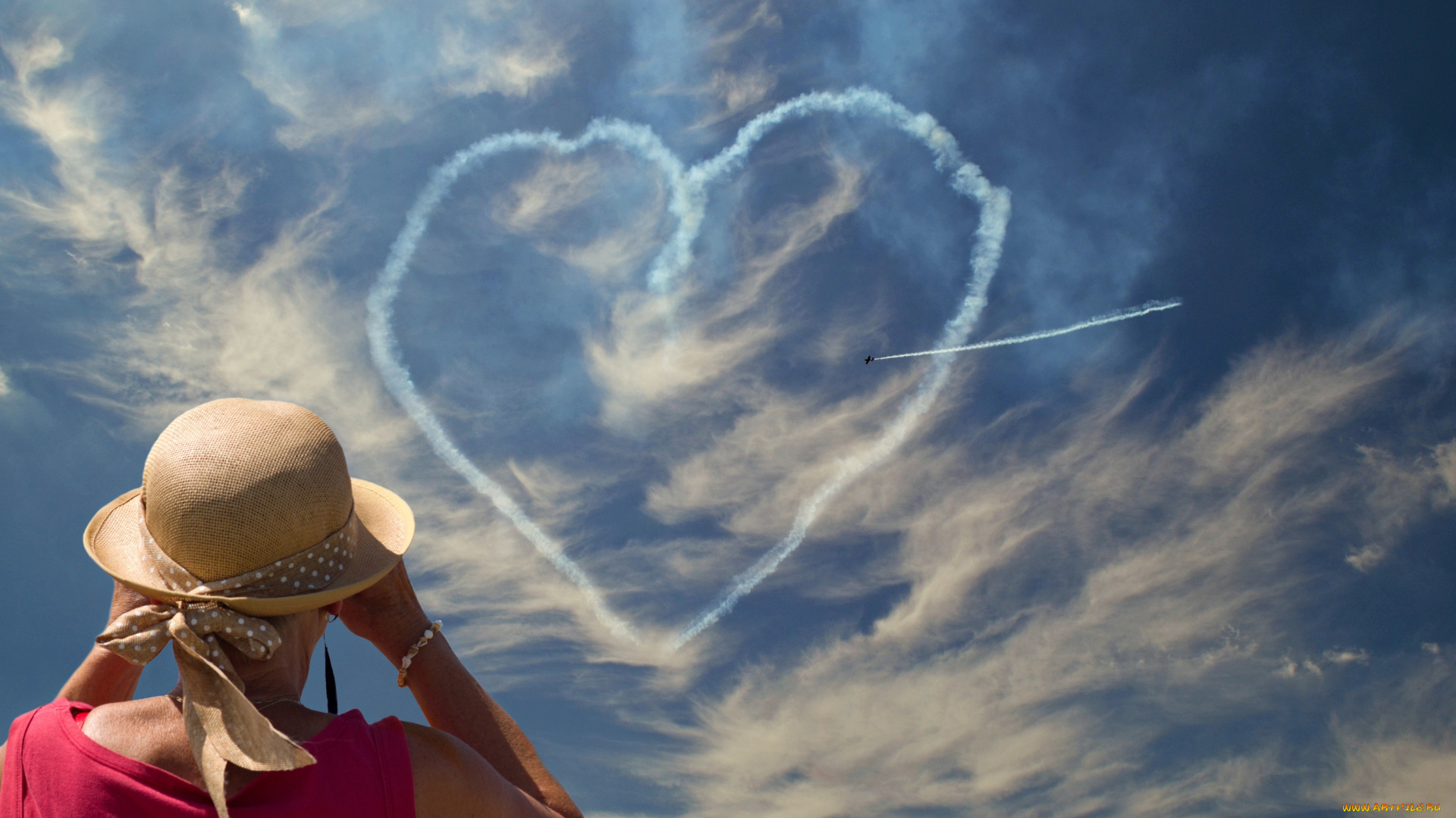 праздничные, день, святого, валентина, , сердечки, , любовь, девушка, небо, самолет, сердечко