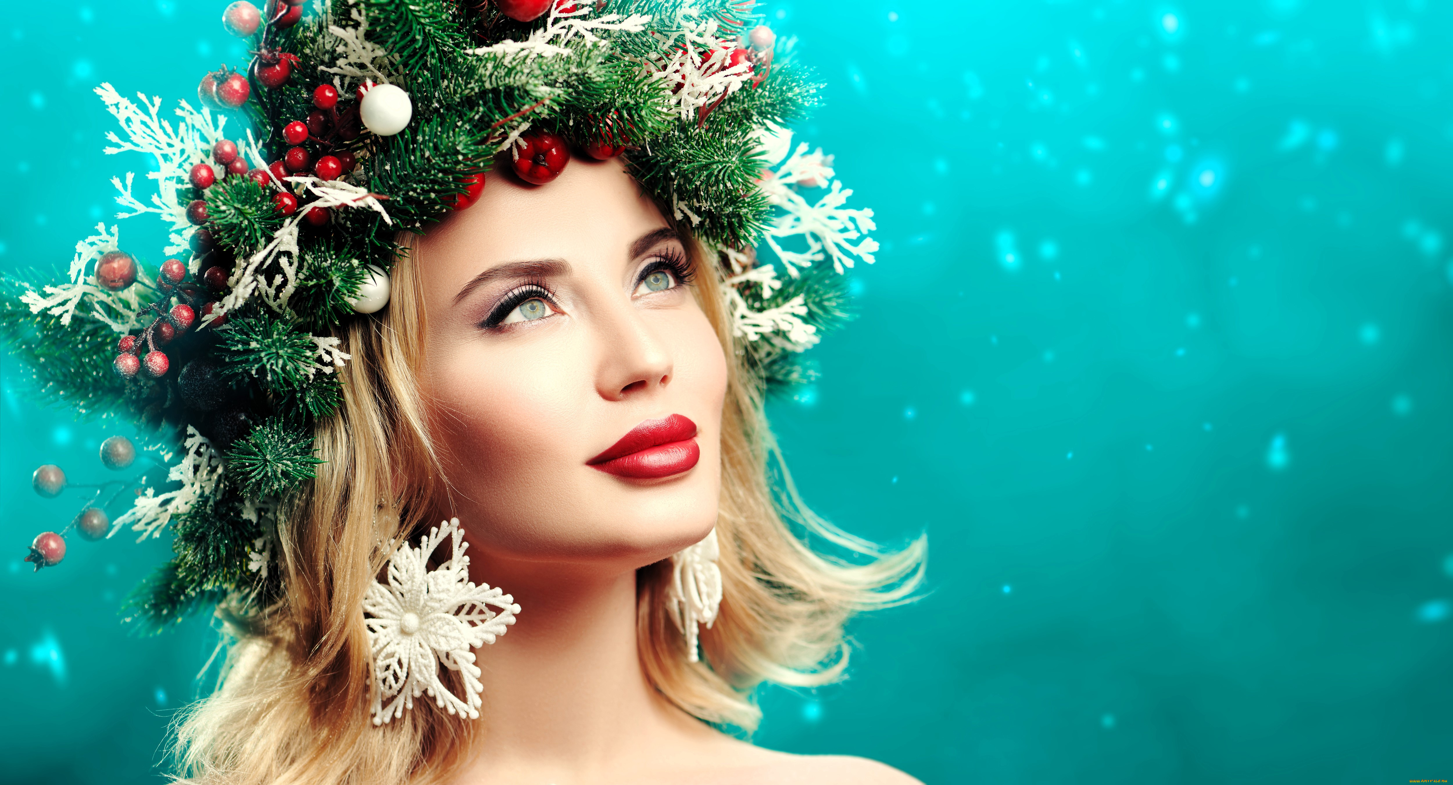 девушки, -, креатив, , косплей, лицо, серьги, ёлка, украшения