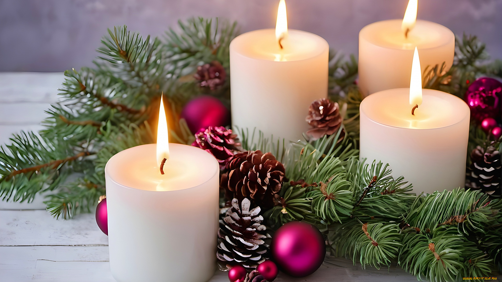 праздничные, новогодние, свечи, композиция, свечи, еловые, ветки