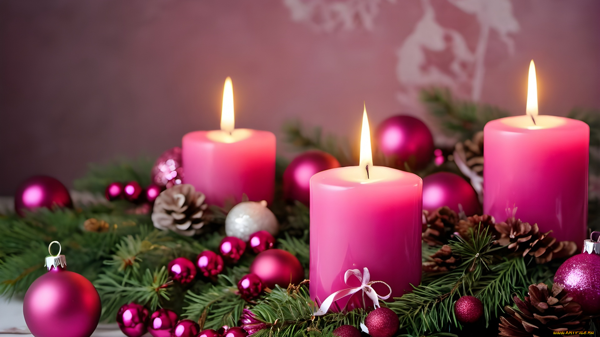 праздничные, новогодние, свечи, композиция, свечи, еловые, ветки