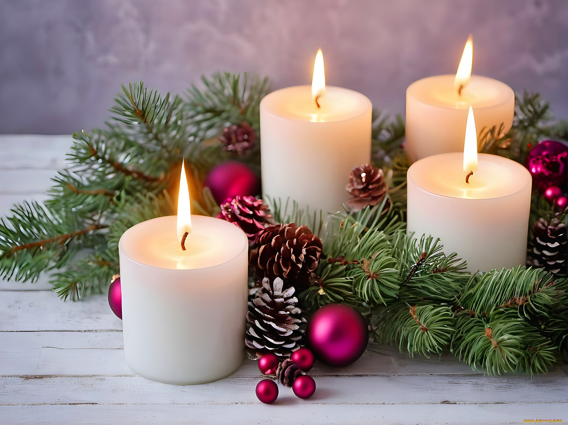 праздничные, новогодние, свечи, композиция, свечи, еловые, ветки