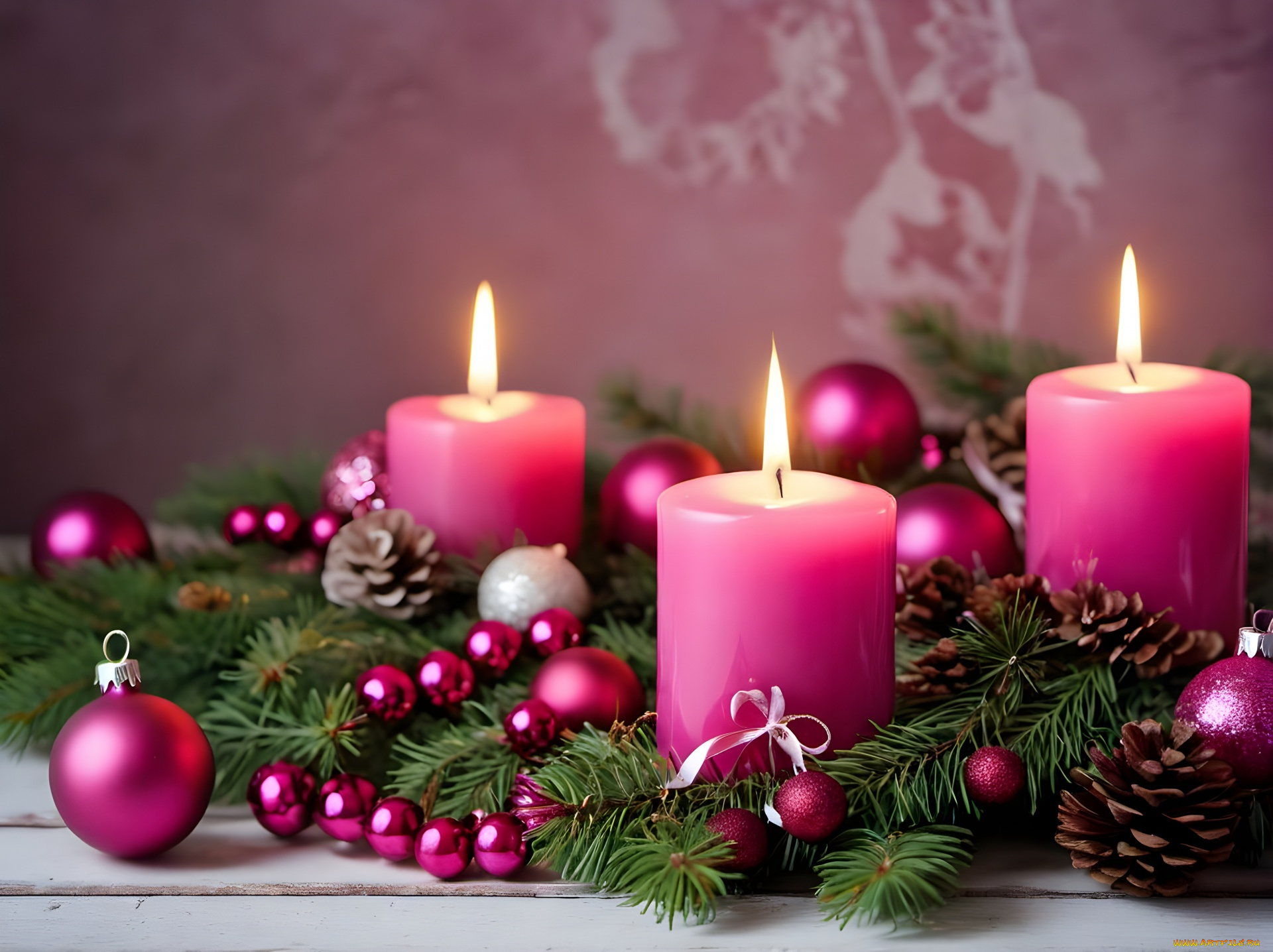 праздничные, новогодние, свечи, композиция, свечи, еловые, ветки