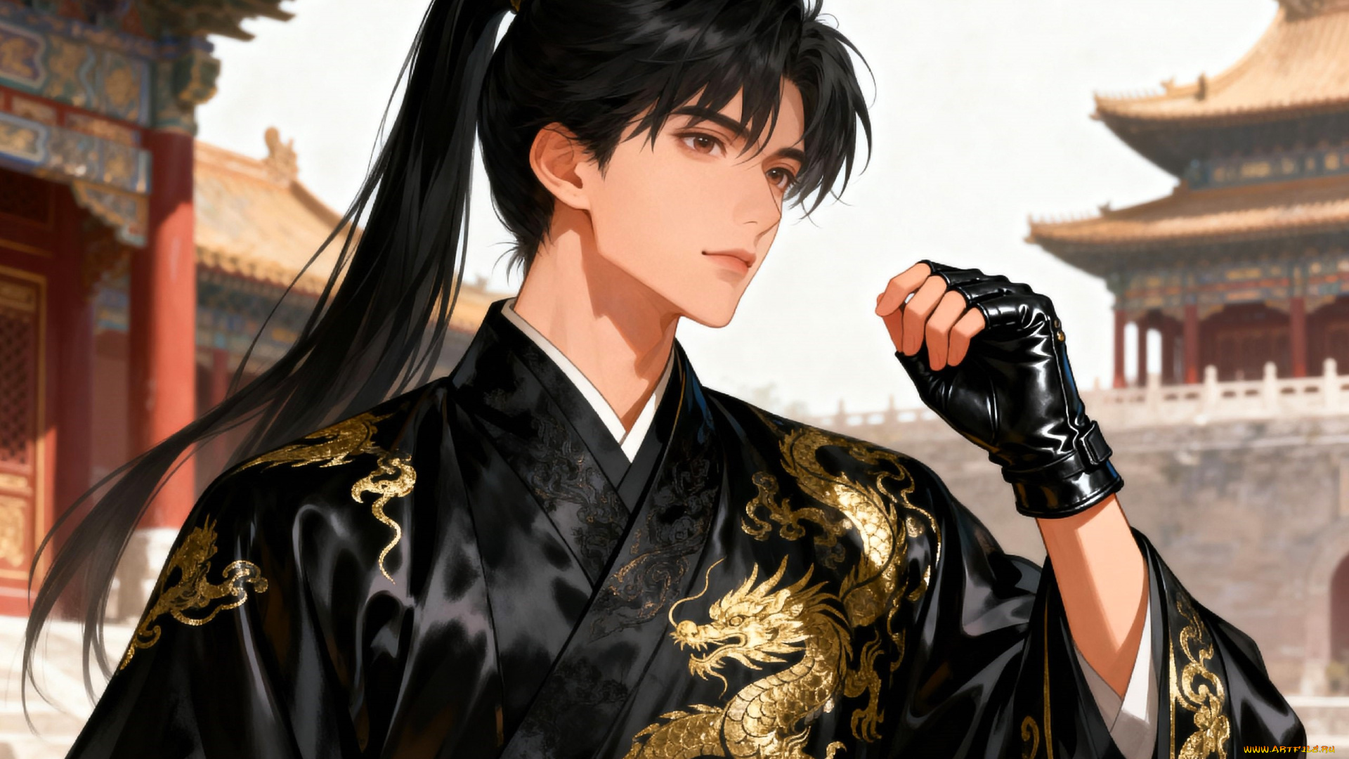 аниме, unknown, , другое, , парень, наряд, перчатка, город, здания, китай