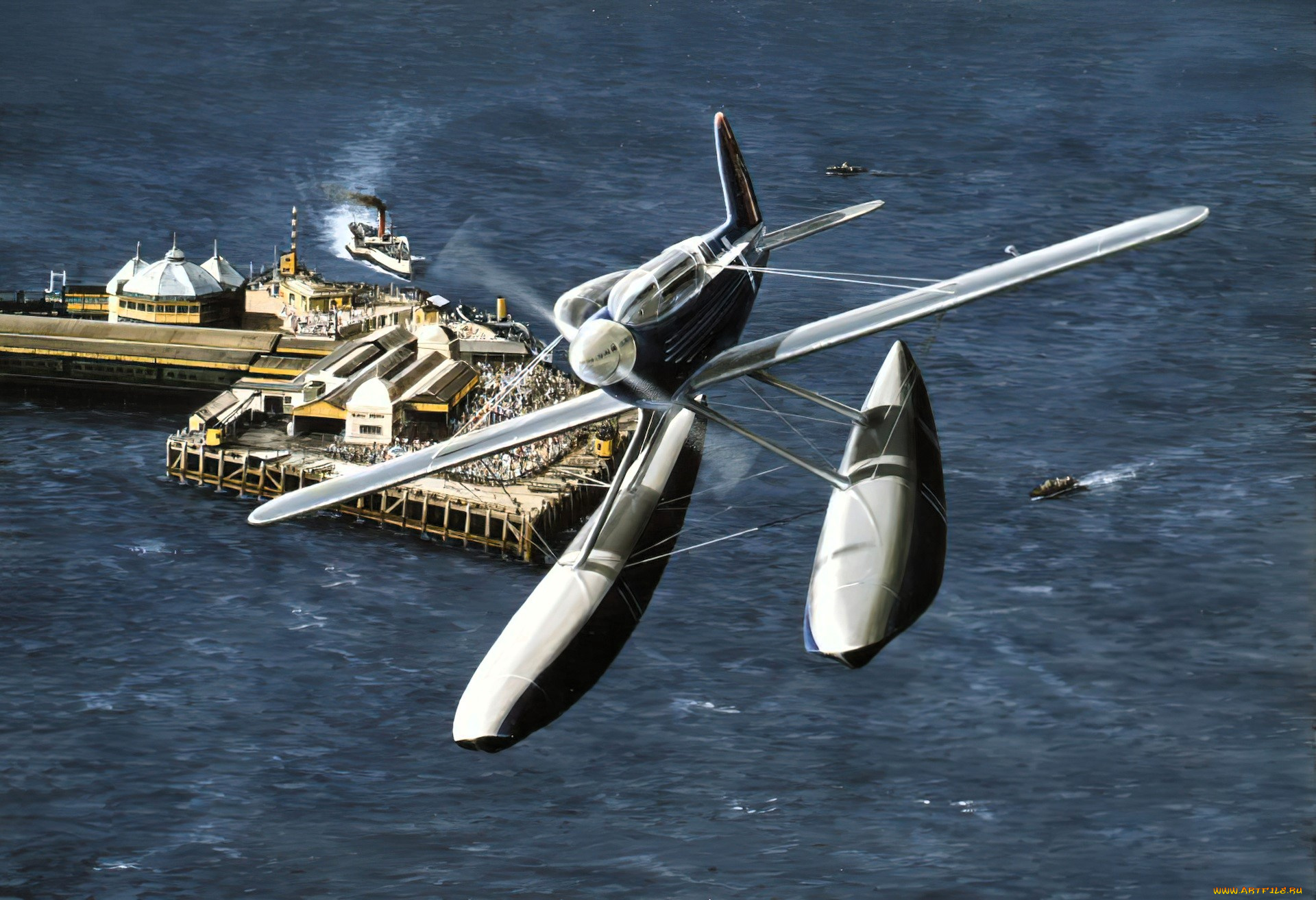 видео, игры, ---другое, гидросамолет, полет, море, катера, мост, люди, постройки