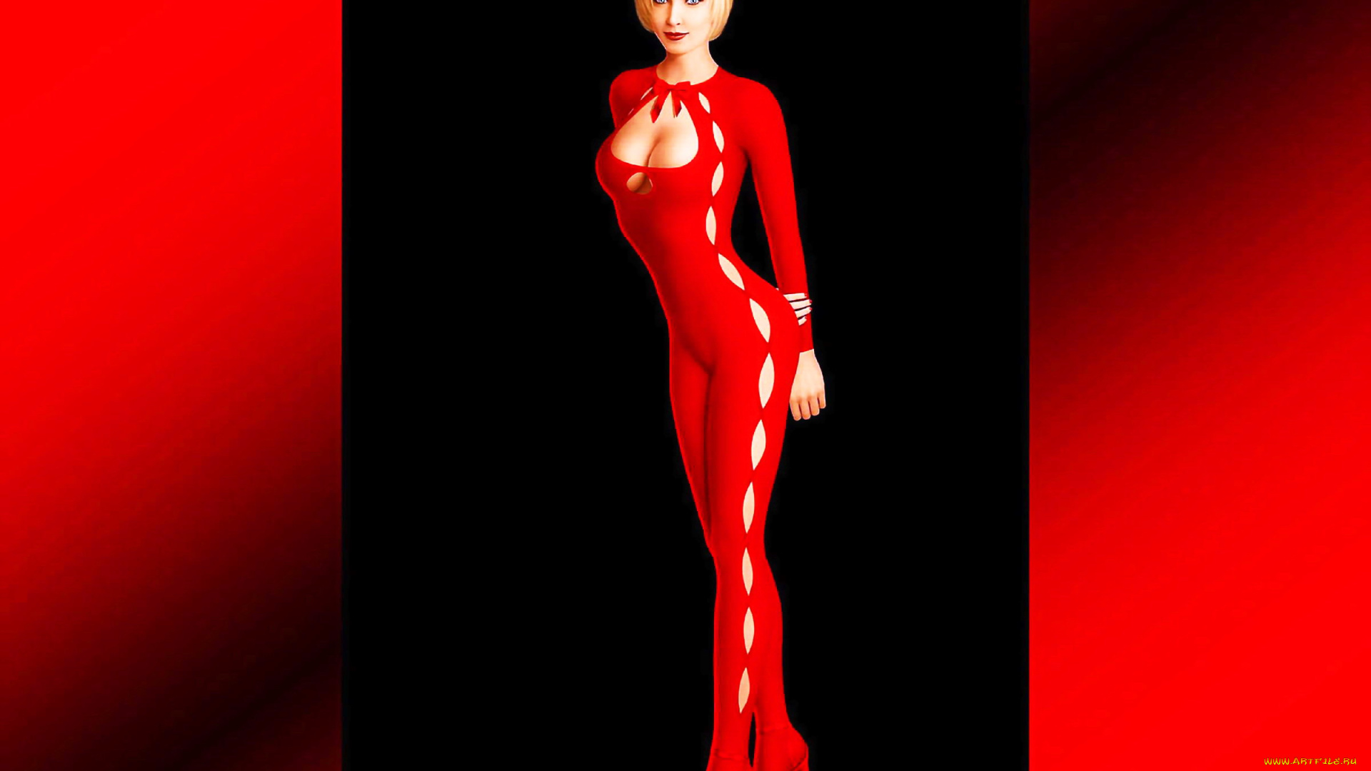 женщина, красном, v2, рисованные, люди