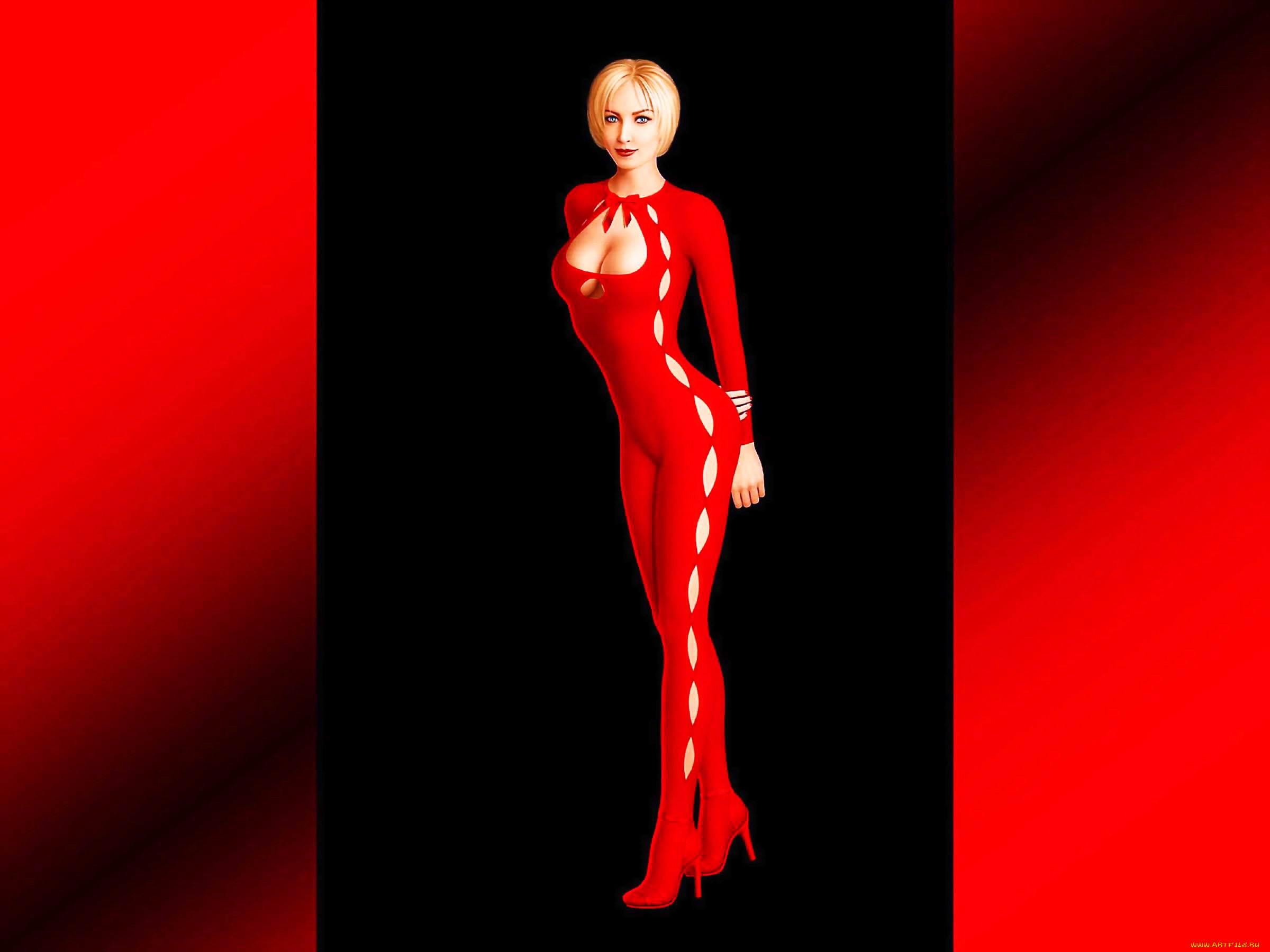 женщина, красном, v2, рисованные, люди