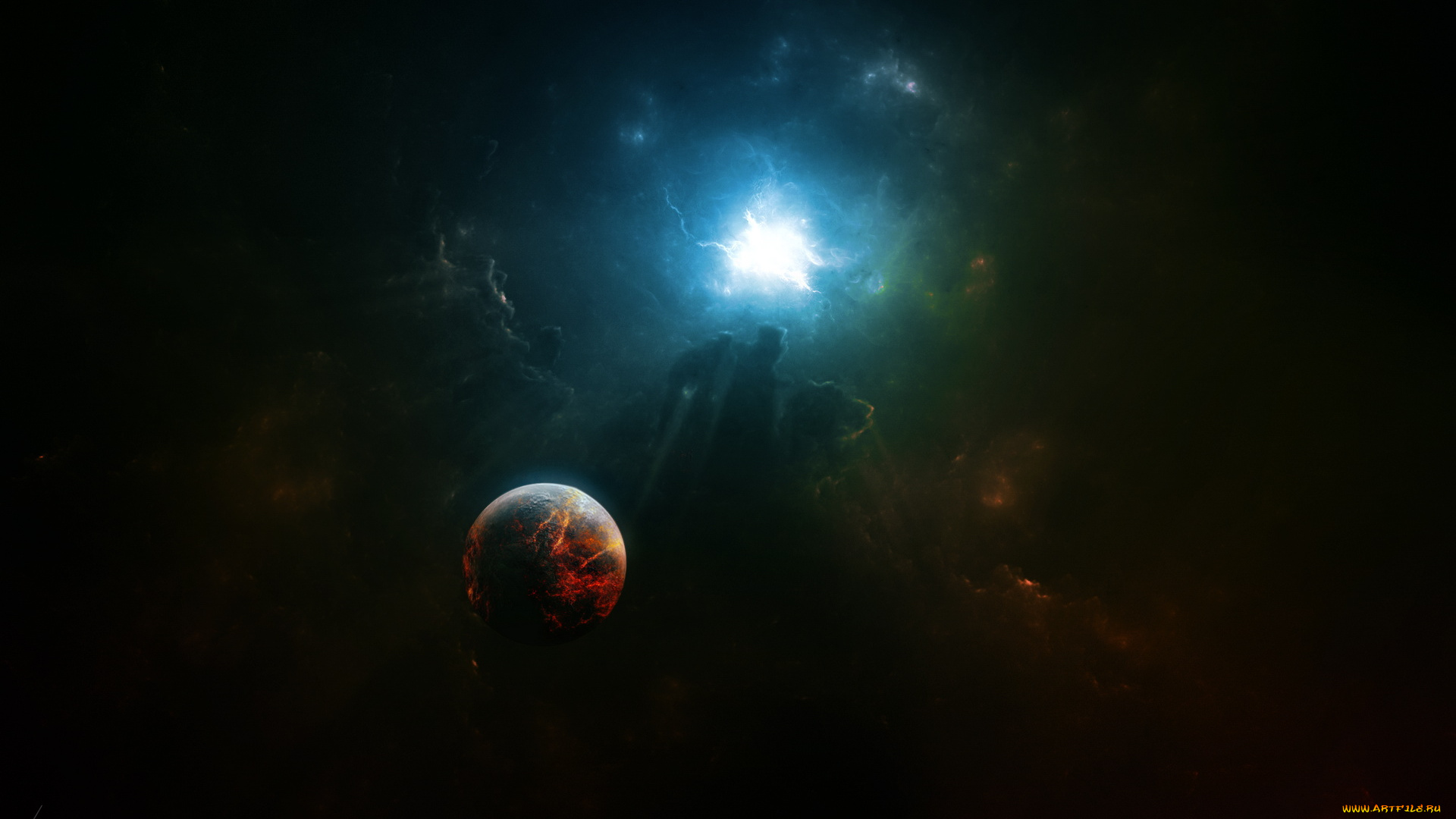 космос, арт, свечение, планета