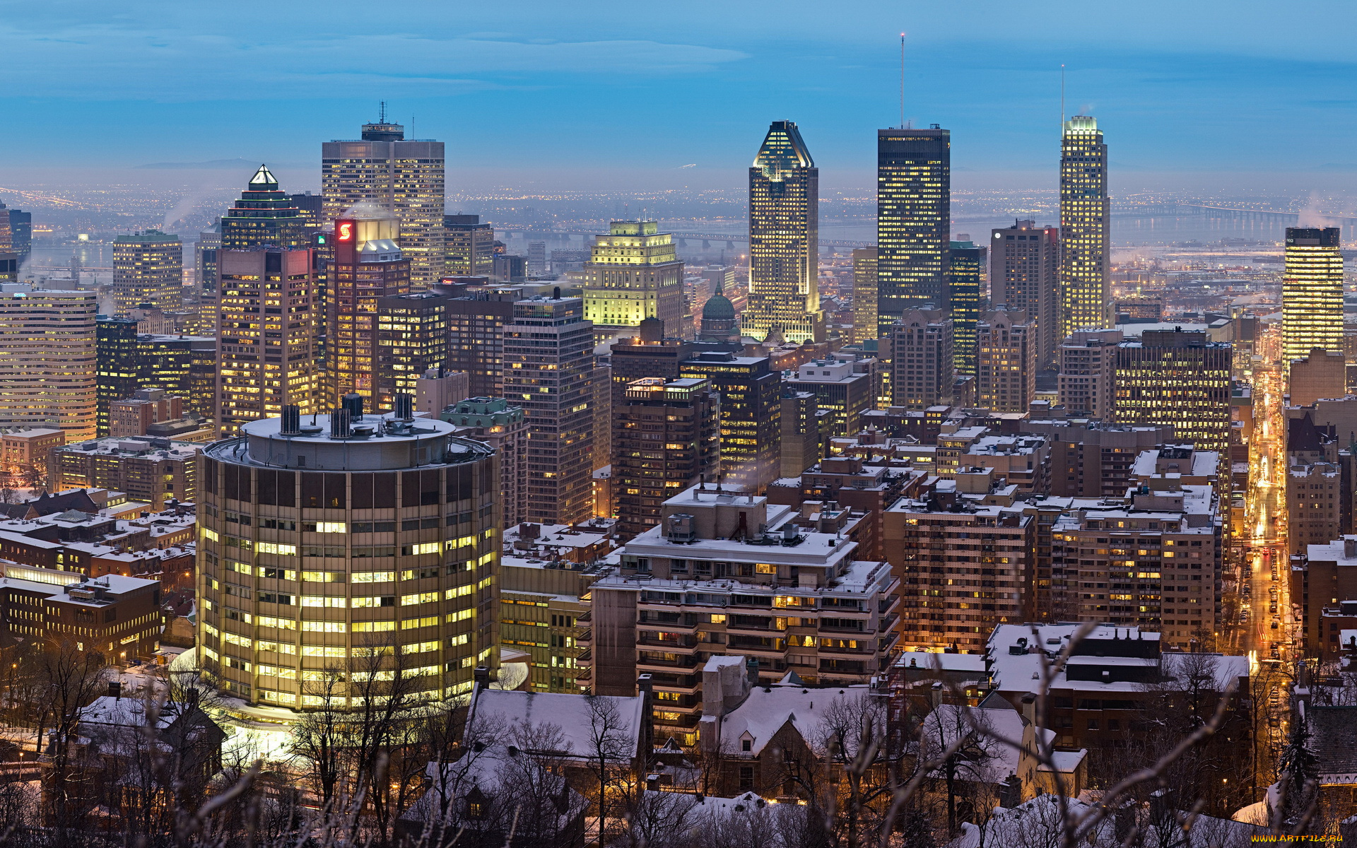города, панорамы, вечер, огни