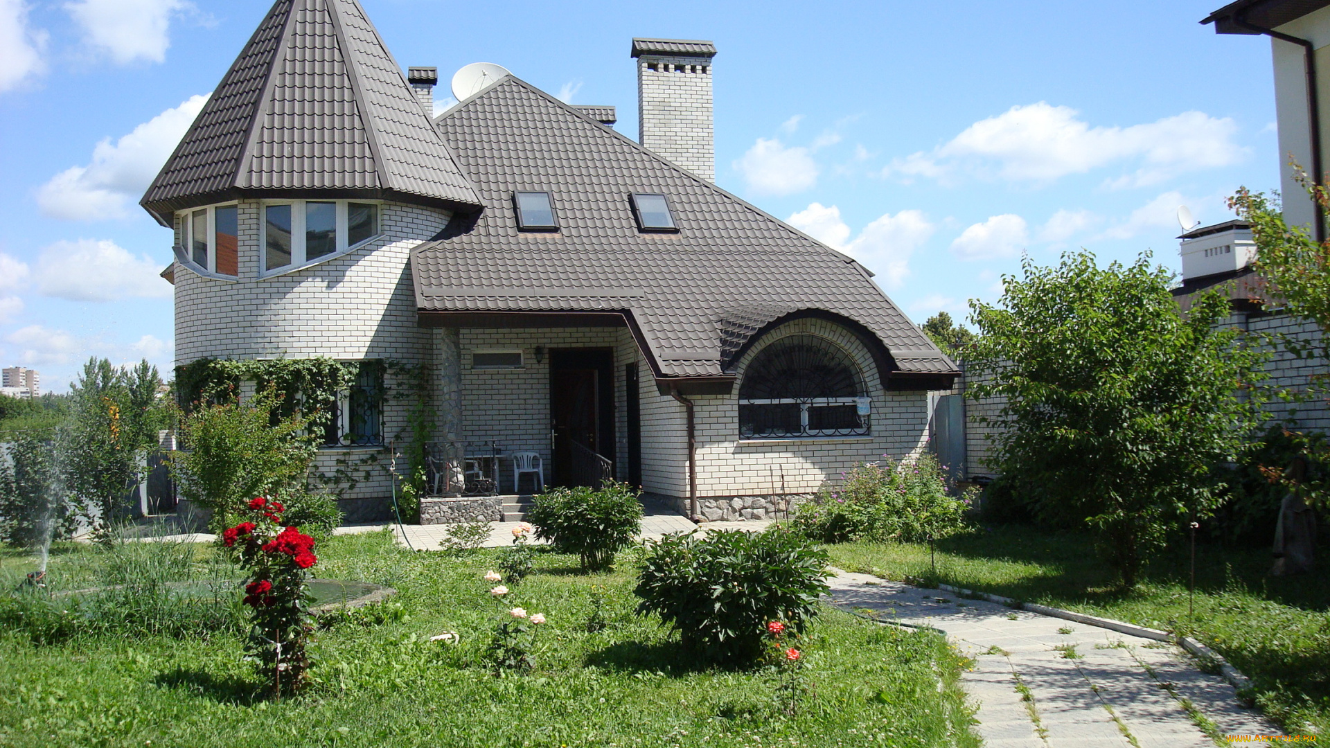 города, здания, дома, лужайка, дом