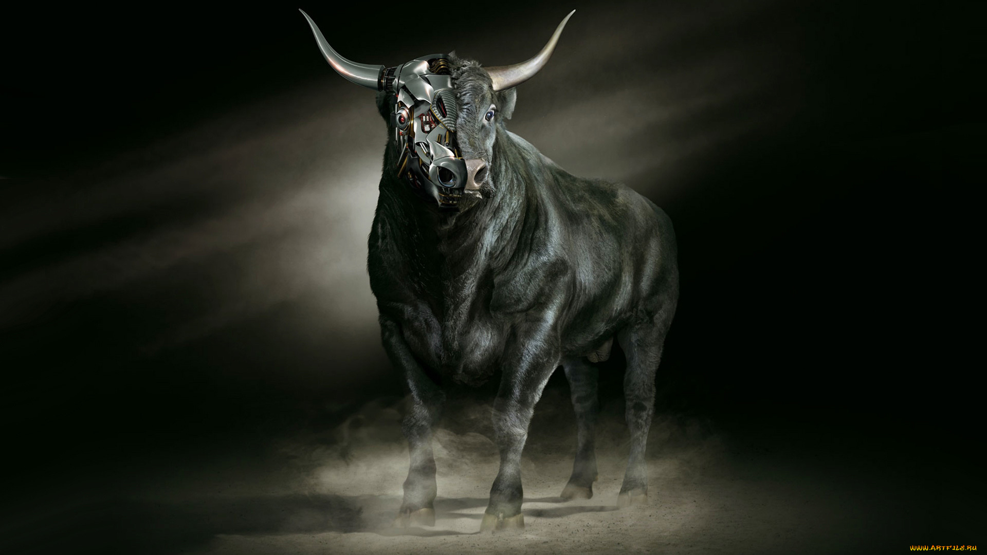 разное, компьютерный, дизайн, рога, бык, андроид, робот, металл, взгляд, сила, мощь
