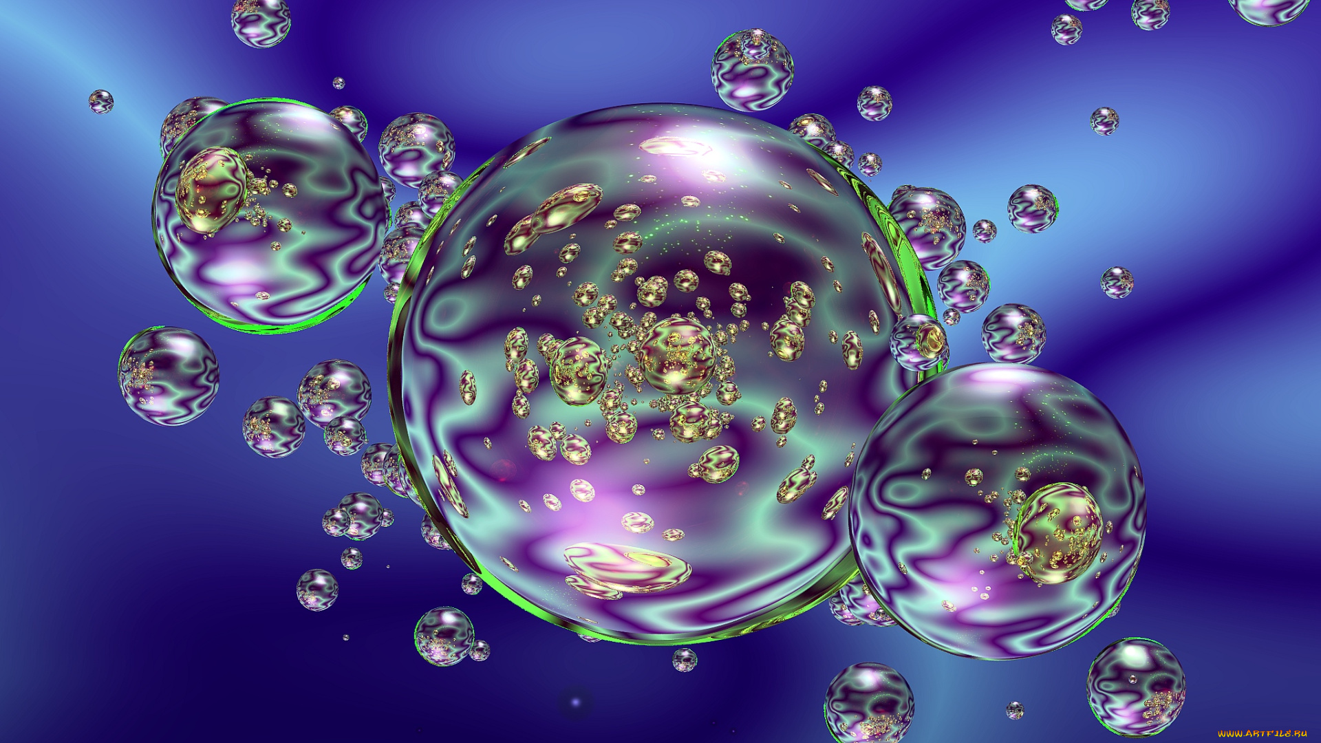 3д, графика, abstract, , абстракции, пузыри, радужные, вода