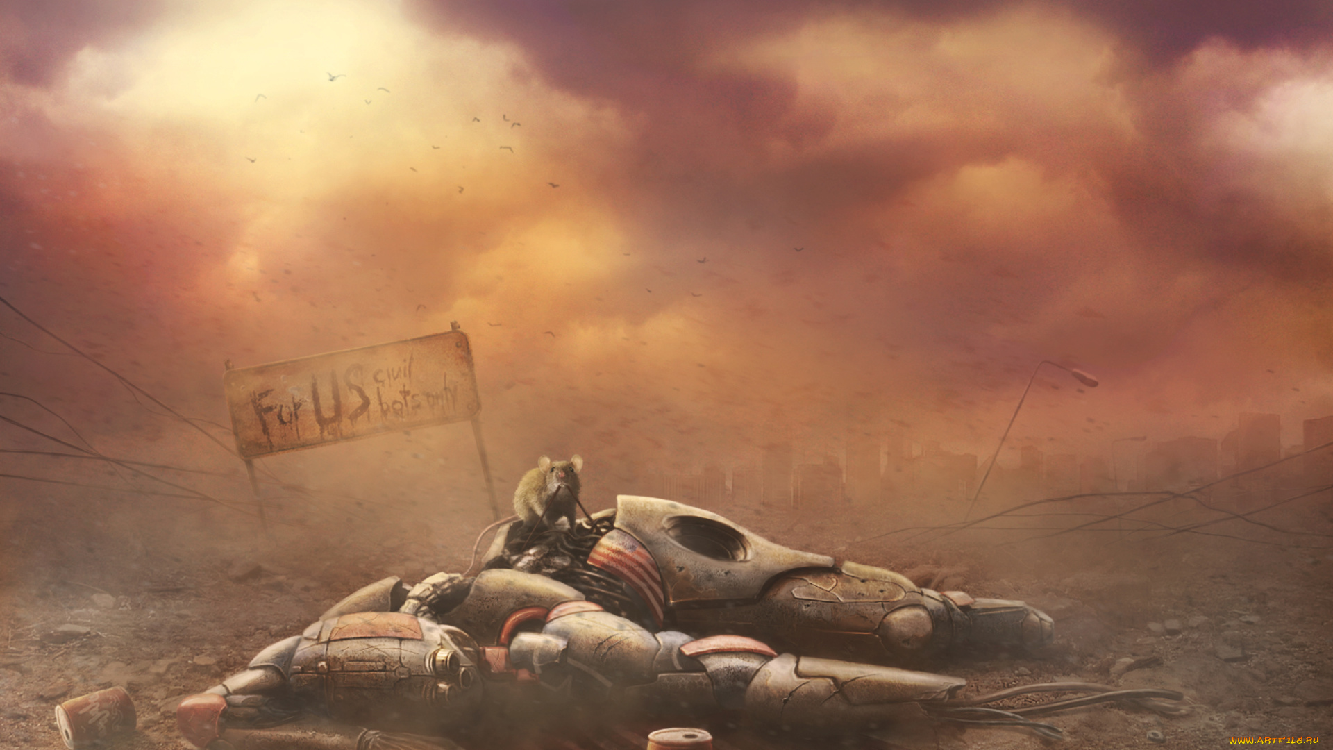 фэнтези, роботы, , киборги, , механизмы, разрушение, робот, постапокалипсис, крыса