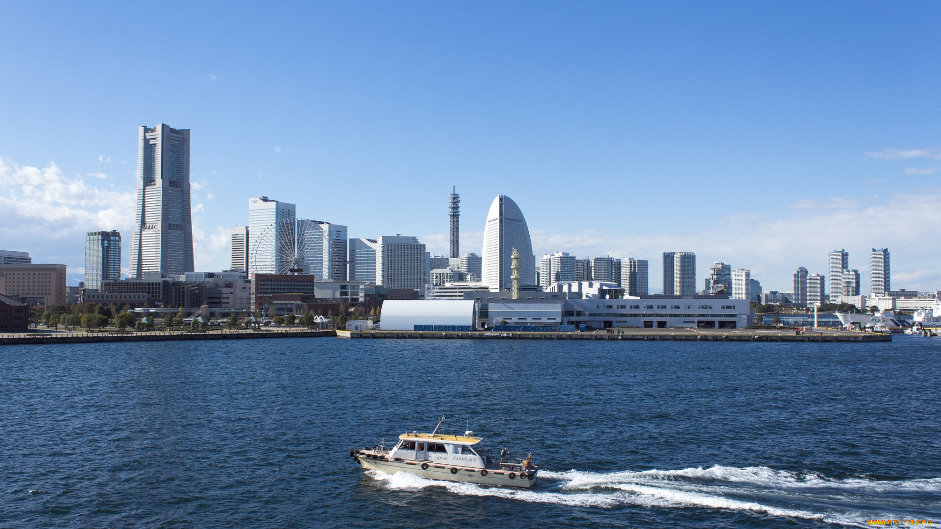 города, йокогама, , Япония, здания, катер