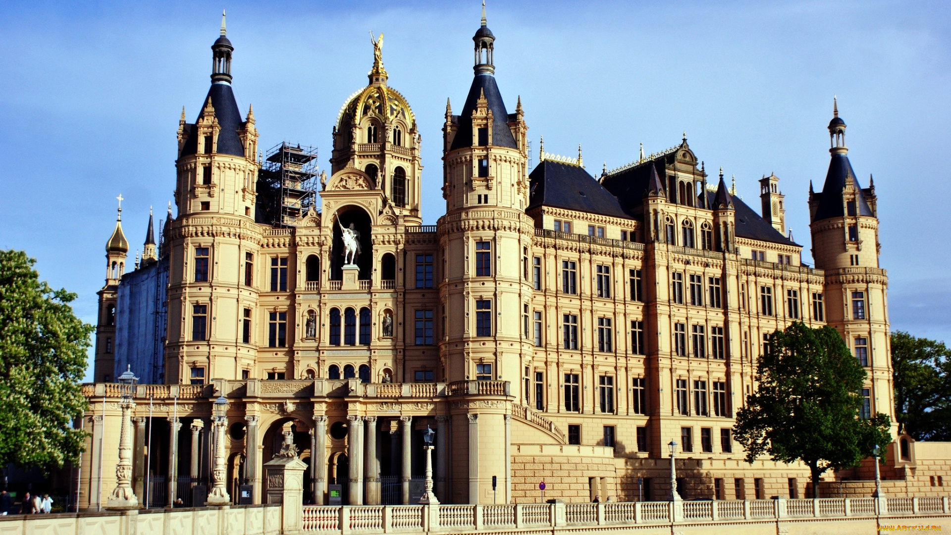 города, замок, шверин, , германия, замок