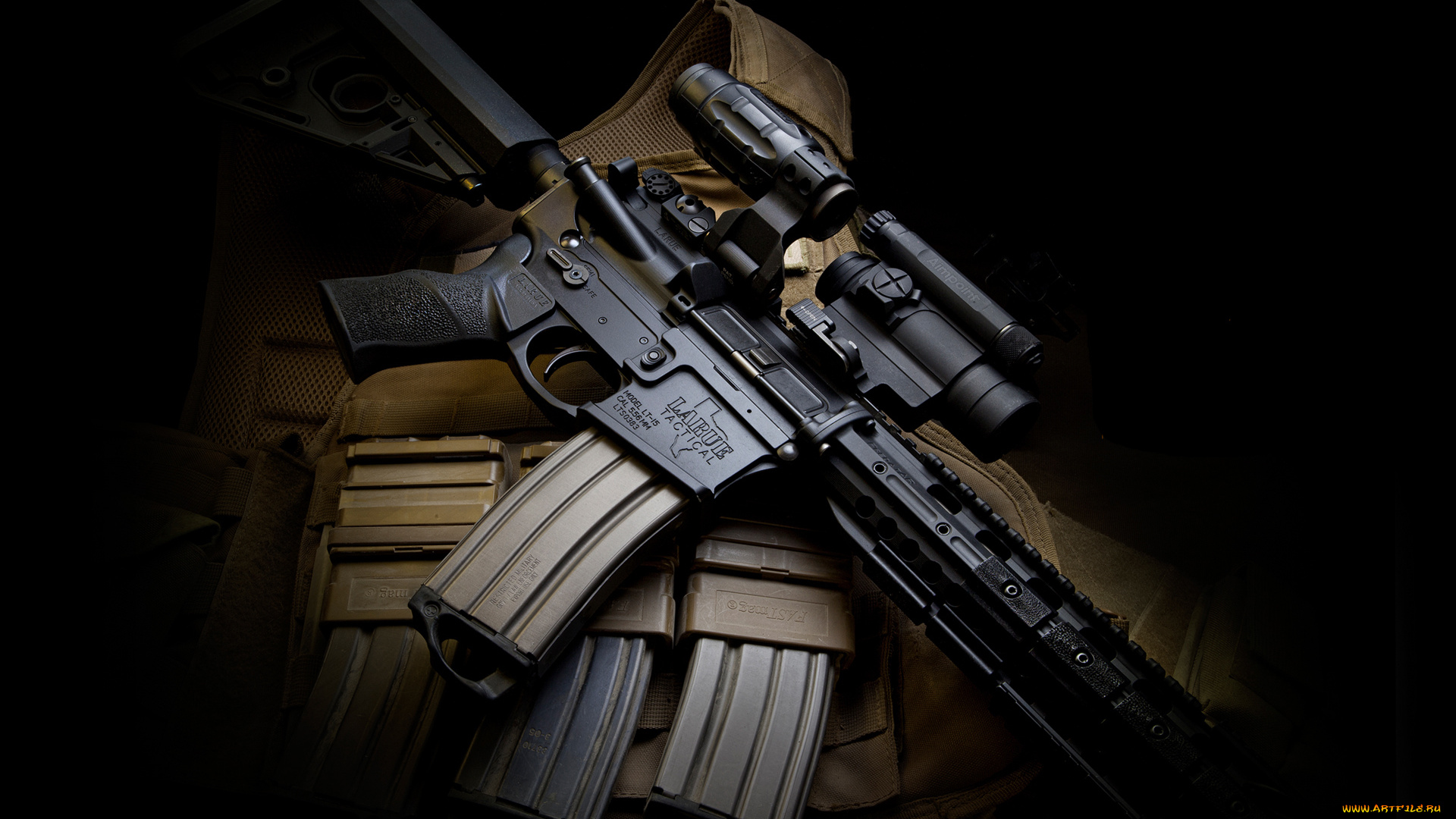 оружие, винтовки, с, прицеломприцелы, larue, tactical, оптика, магазины, полумрак, штурмовая, винтовка, m4