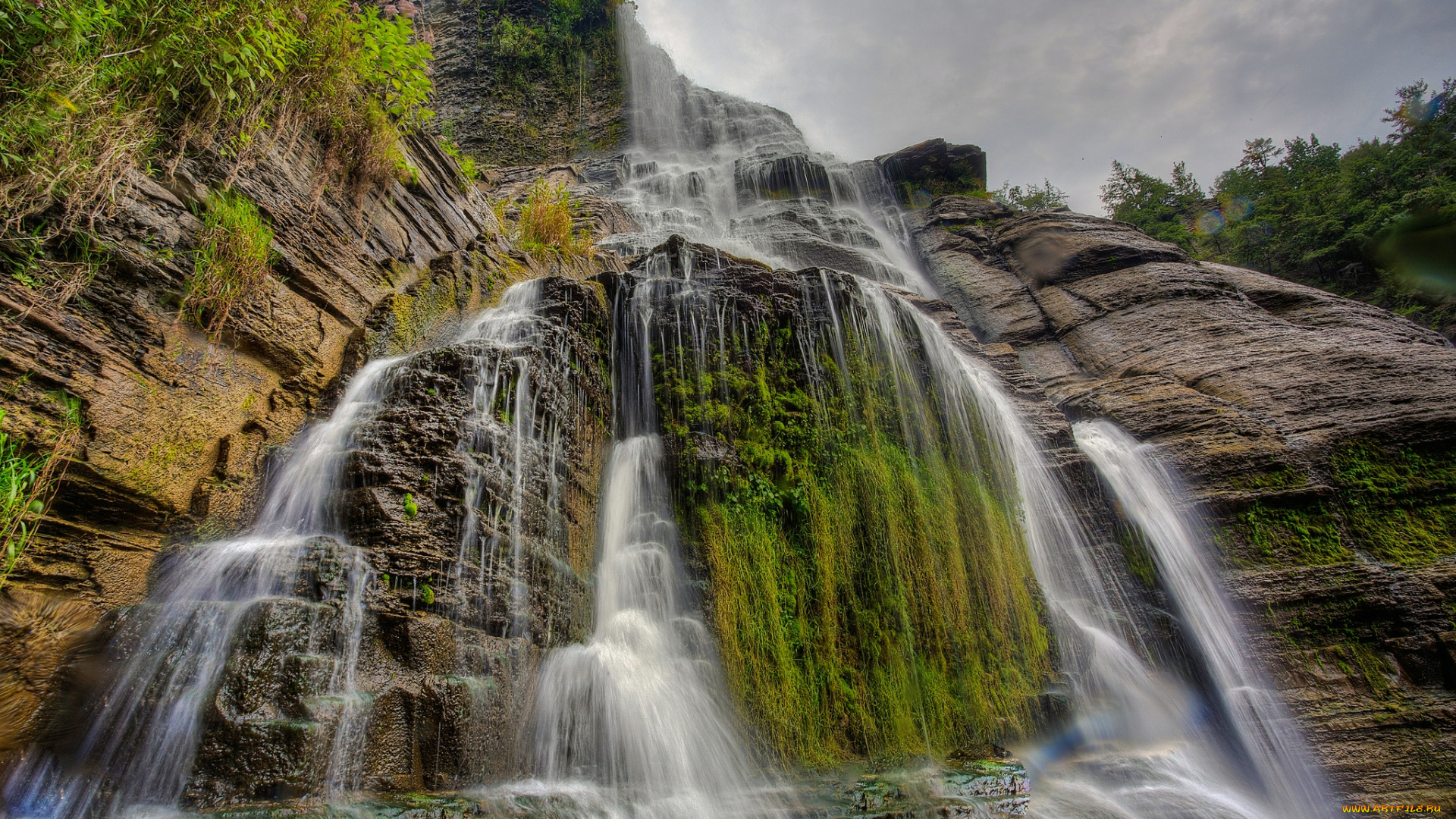 природа, водопады, обрыв, водопад, скалы
