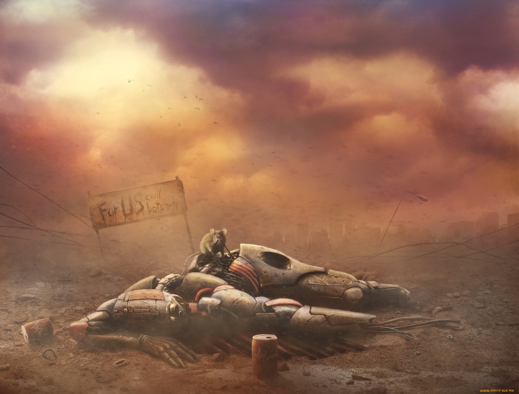 фэнтези, роботы, , киборги, , механизмы, разрушение, робот, постапокалипсис, крыса