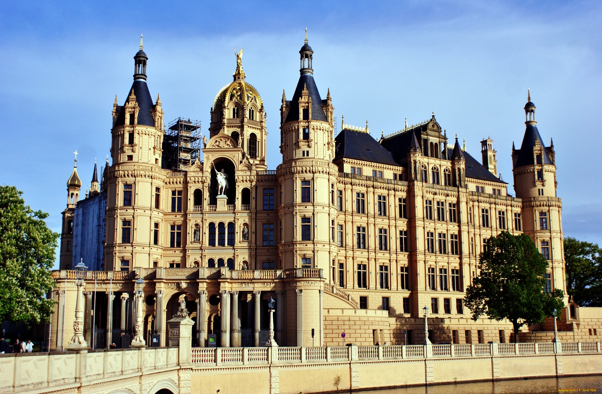 города, замок, шверин, , германия, замок