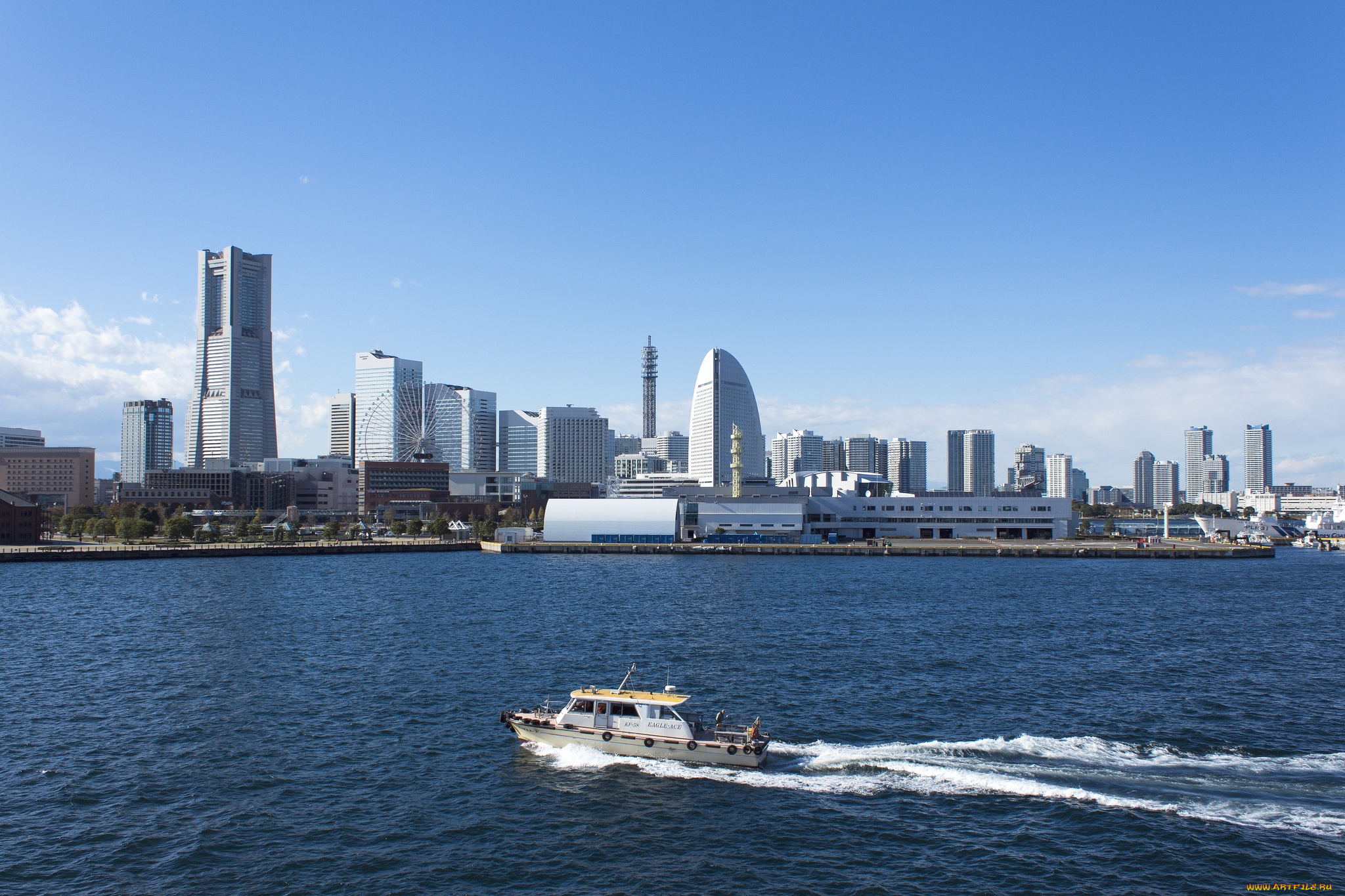 города, йокогама, , Япония, здания, катер