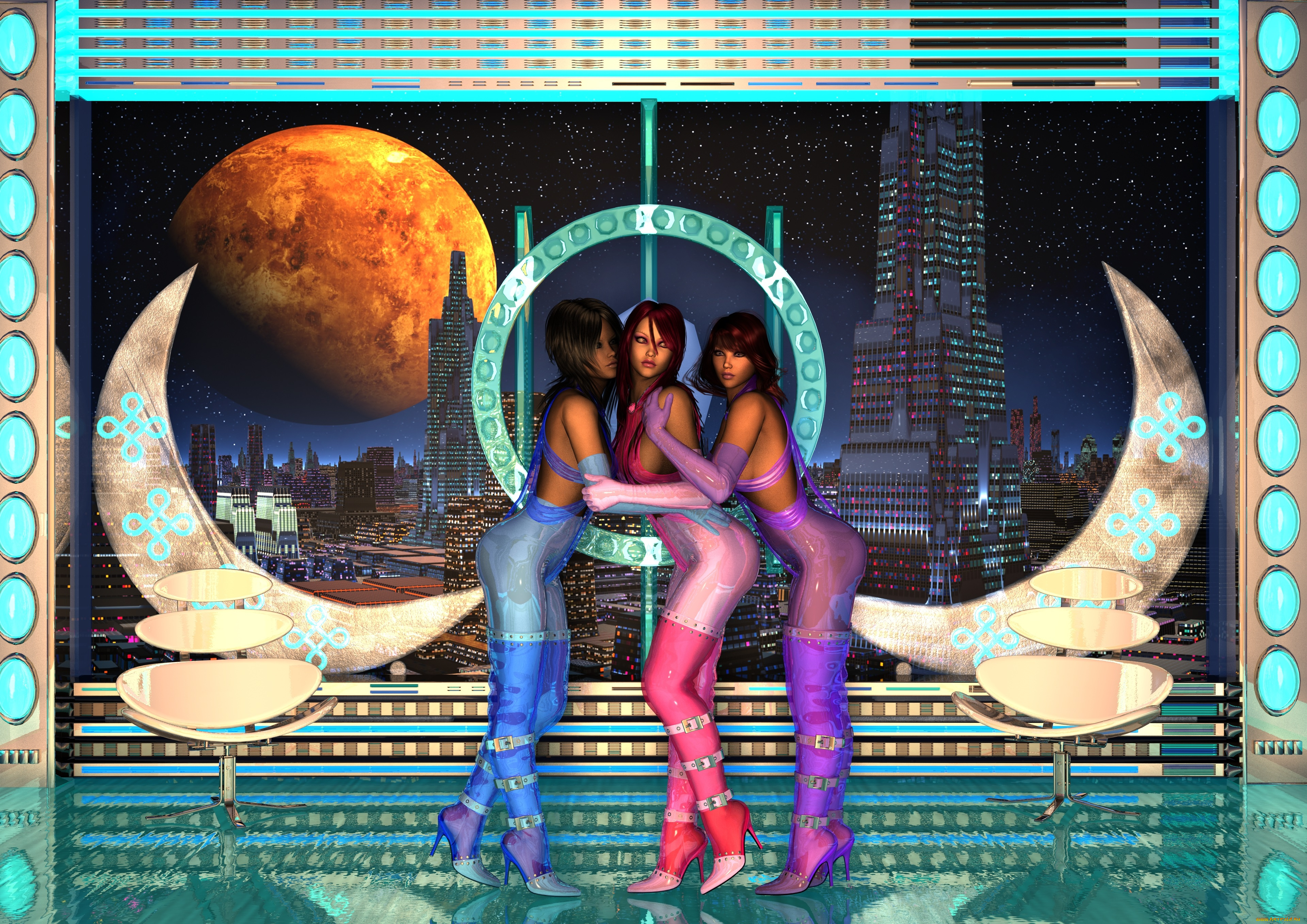 3д, графика, fantasy, , фантазия, космос, девушки