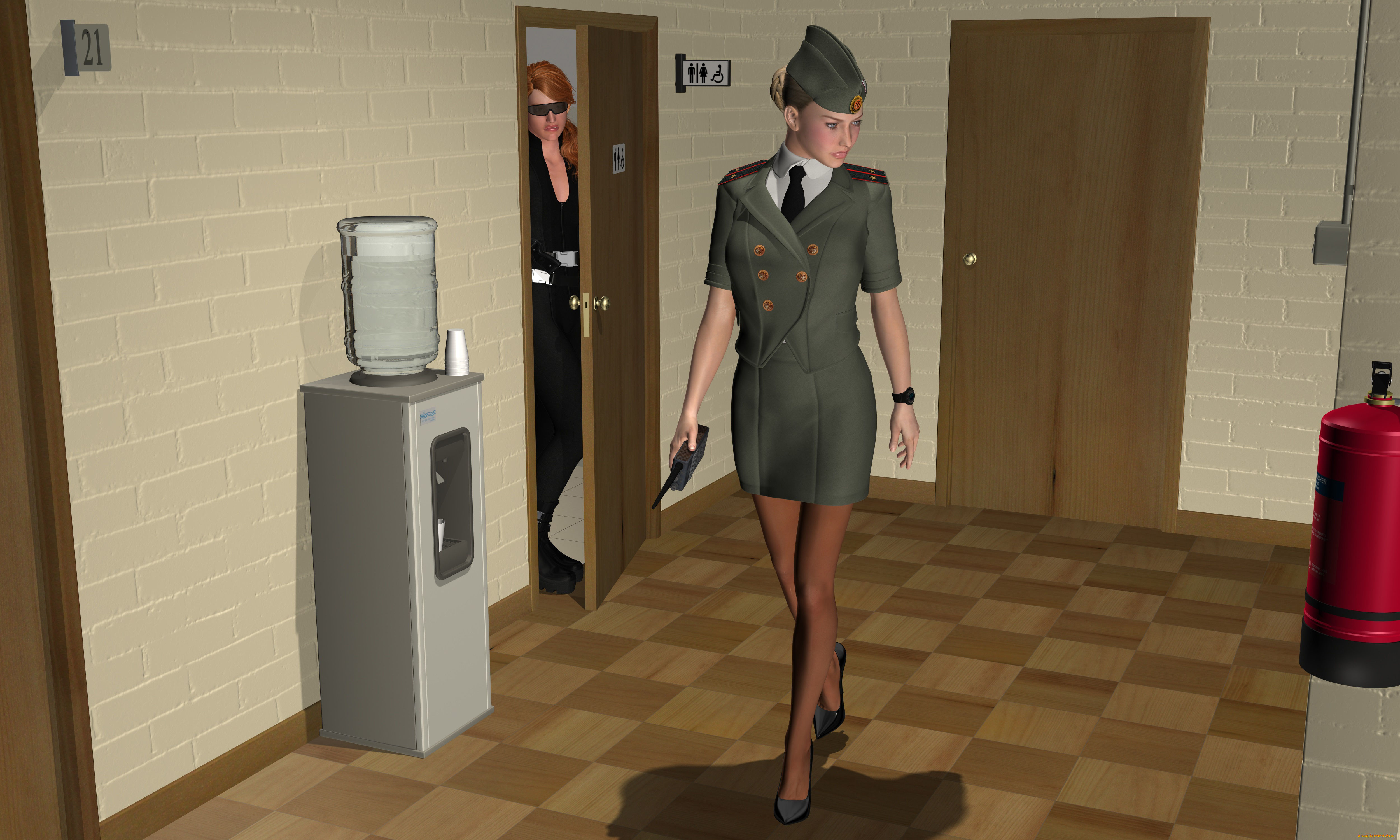 3д, графика, fantasy, , фантазия, коридор, радиостанция, девушка