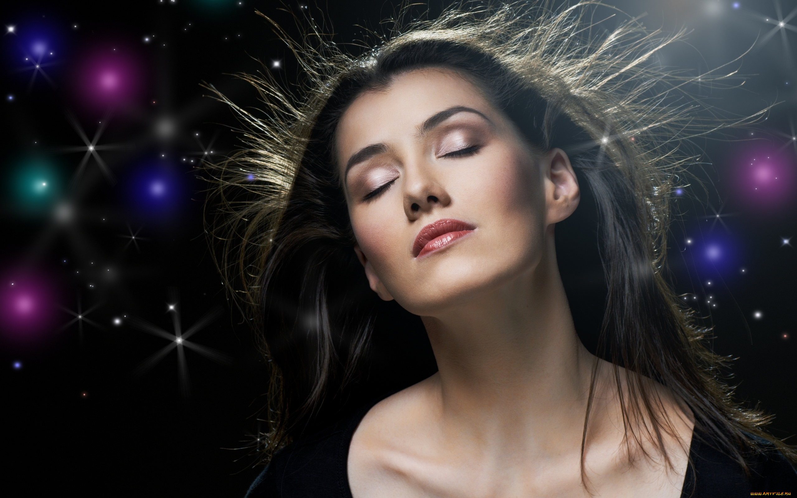 девушки, -unsort, , лица, , портреты, ночь, звёзды, волосы, night, brunette, stars, black, eyes, beauty, girl, брюнетка, красавица, beautiful, красивая, девушка