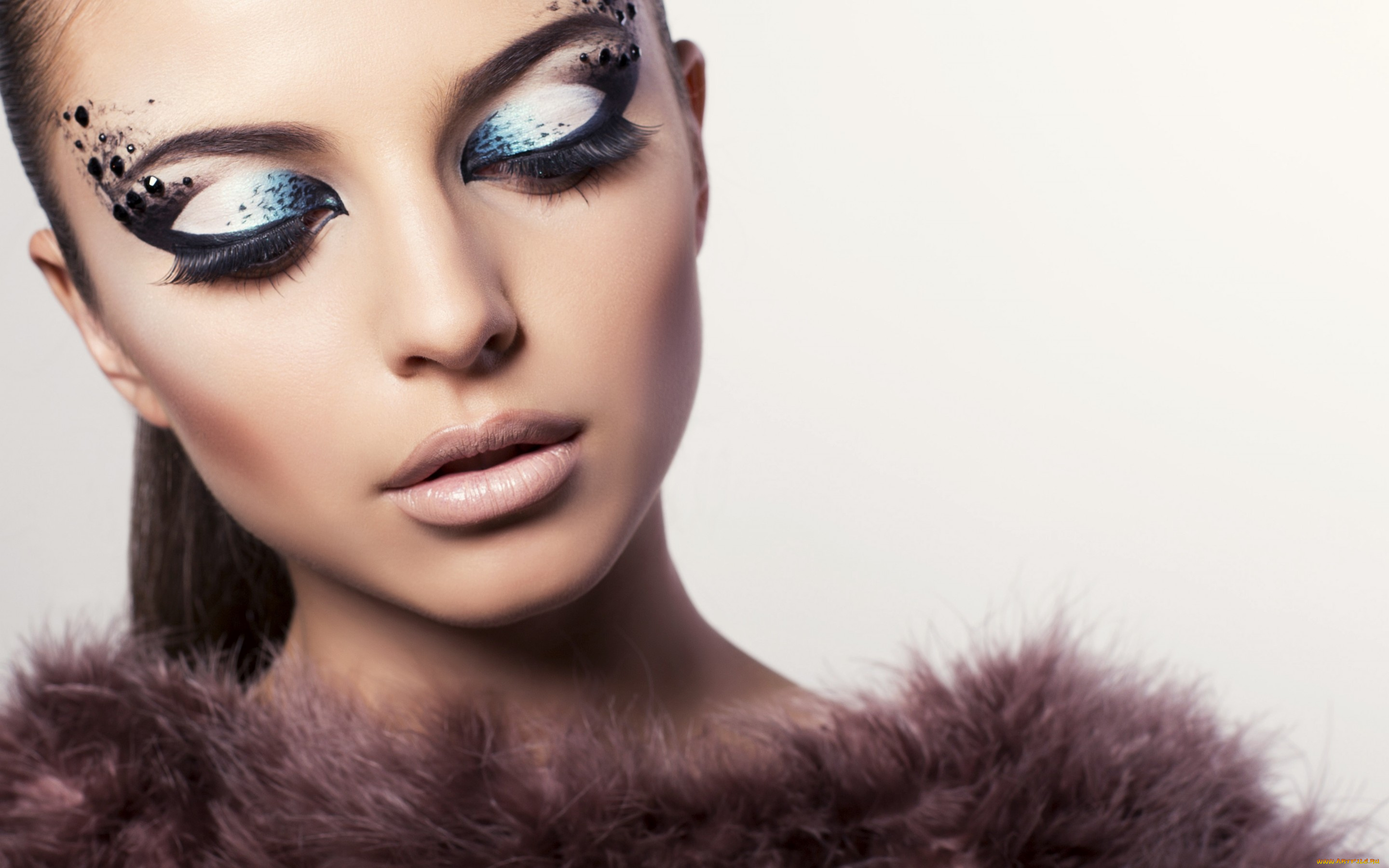 девушки, -unsort, , лица, , портреты, девушка, макияж, ресницы, тени, волосы, хвост, мех