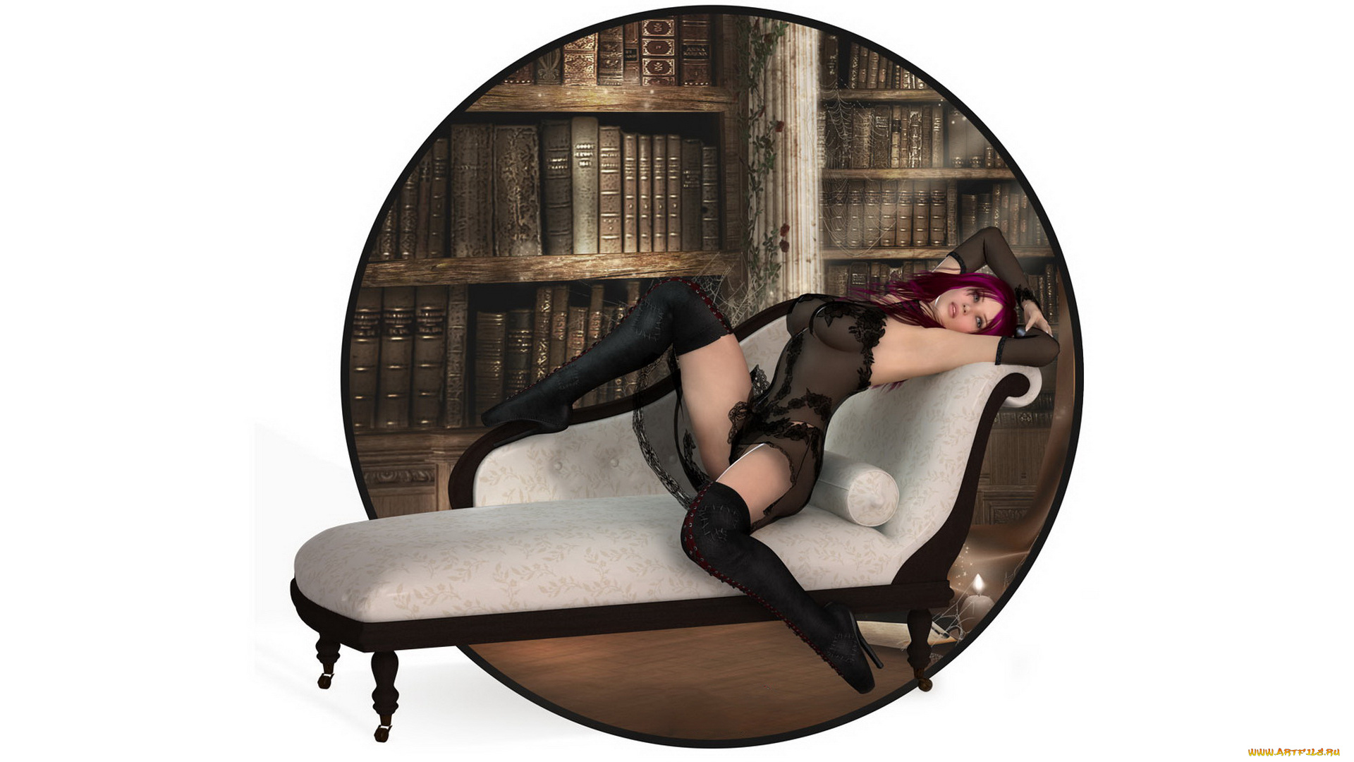 3д, графика, люди, , people, девушка, фон, тахта, книги