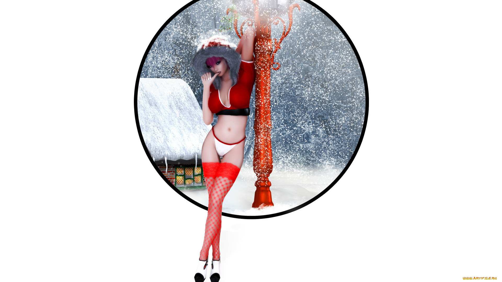 3д, графика, люди, , people, девушка, фон, взгляд, снег, чулки